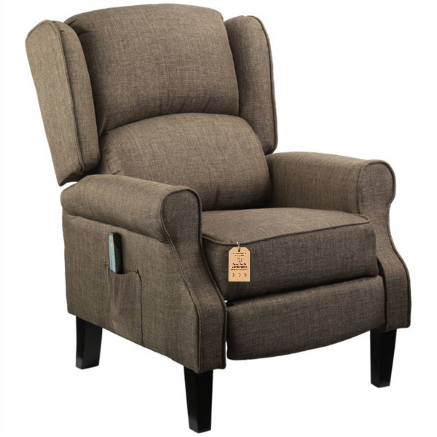 Heated Massage Recliner Chair with Lumbar Support – Manual Pushback, Brown