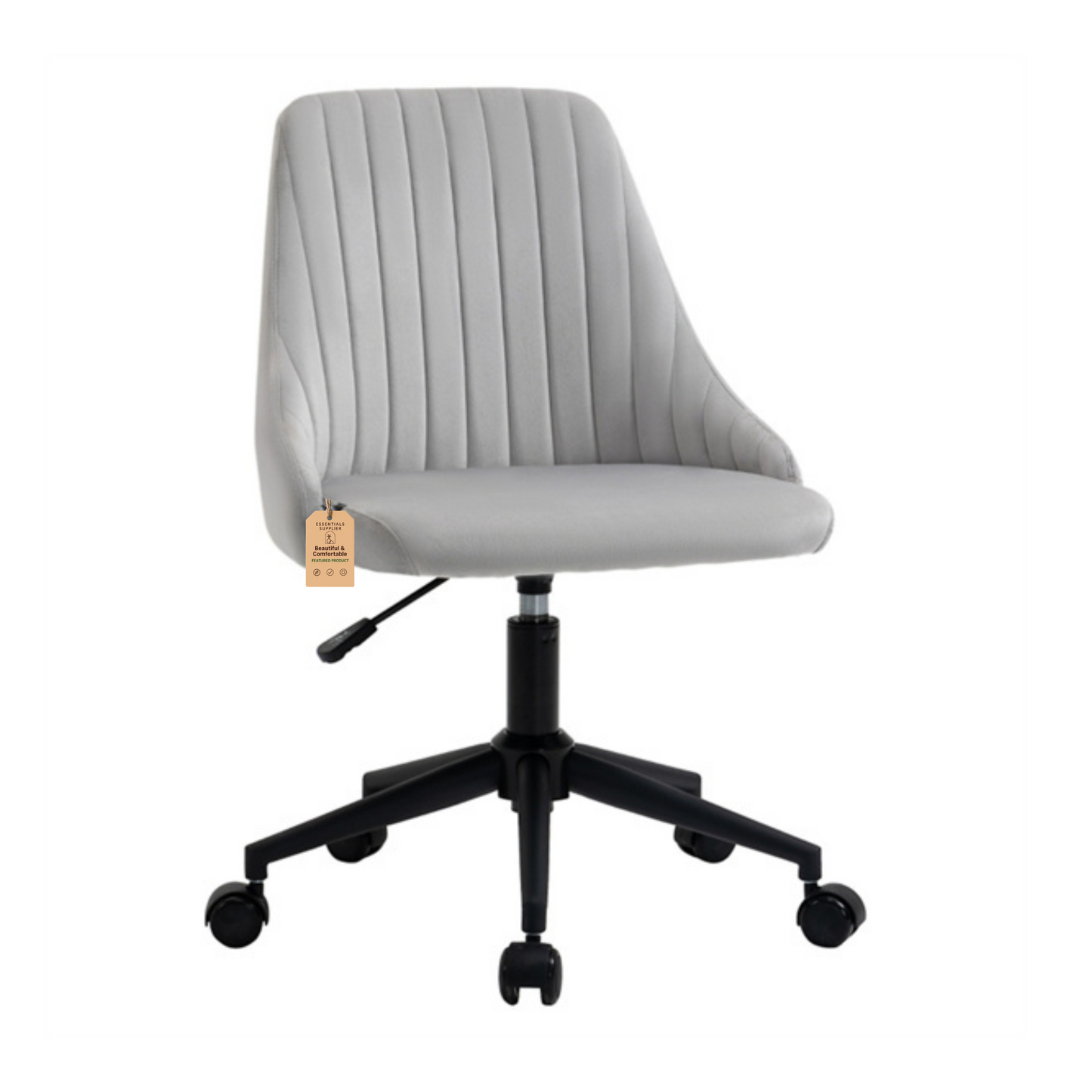 Grey Velvet Scallop Swivel Office Chair – Adjustable Height & Chic Design
