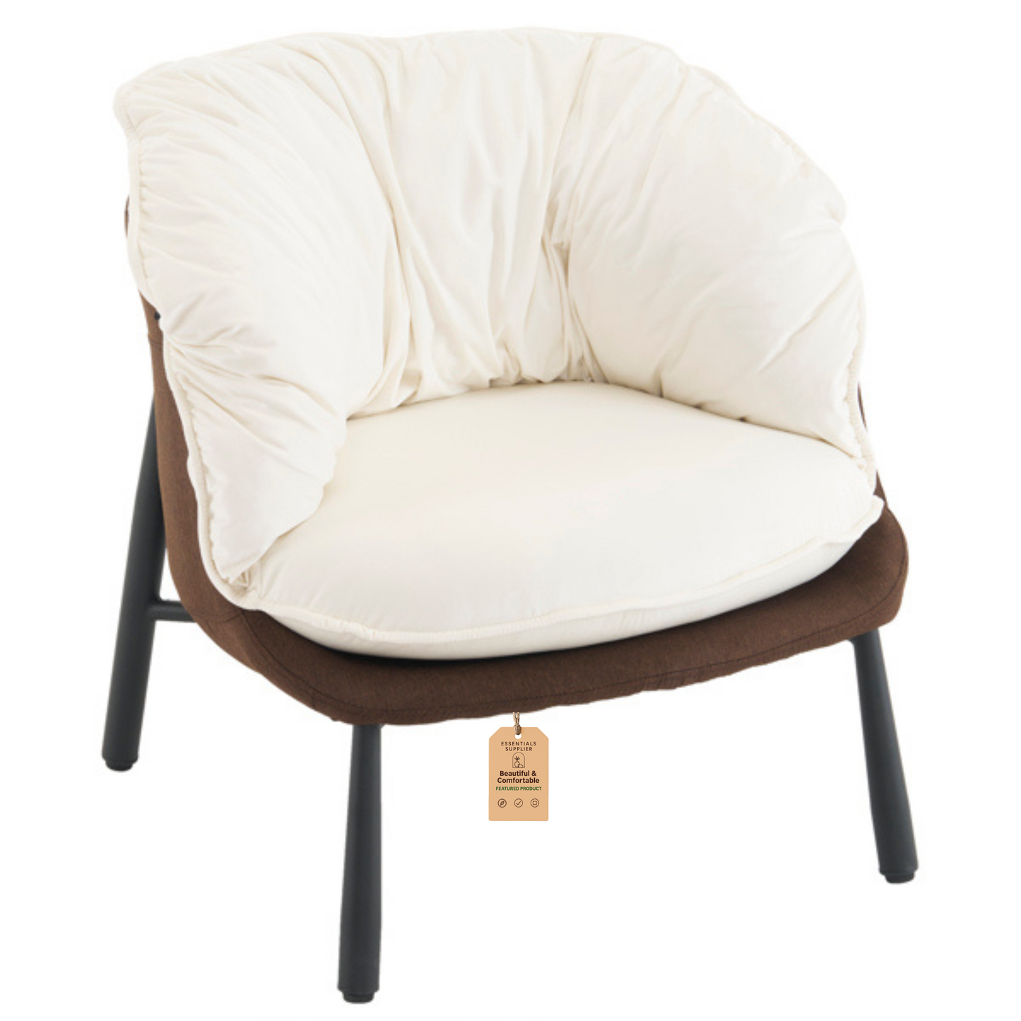 Modern Velvet Barrel Accent Chair with Metal Legs – Off-White Armchair