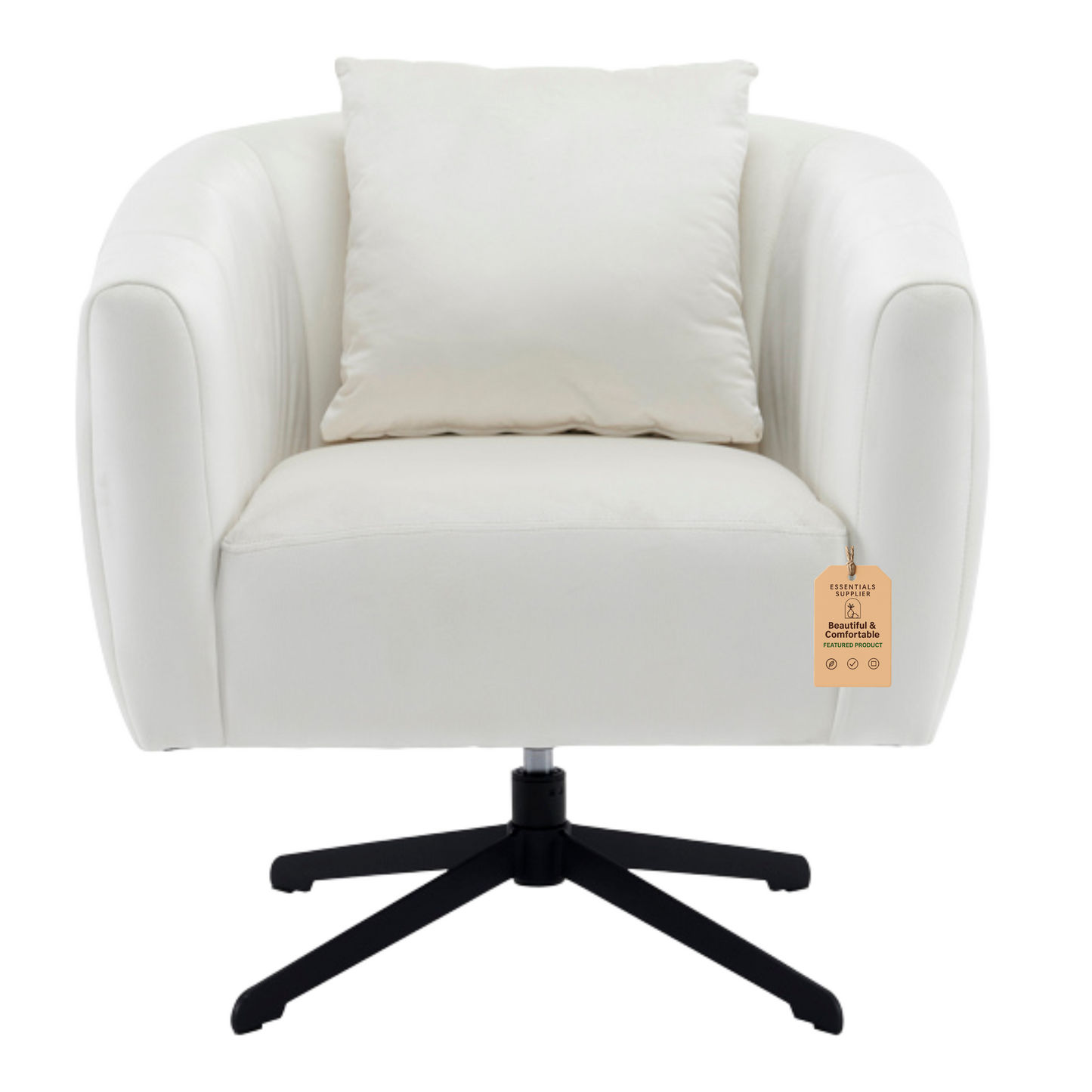360° Swivel Velvet Accent Chair with Fluffy Cushion – Off White