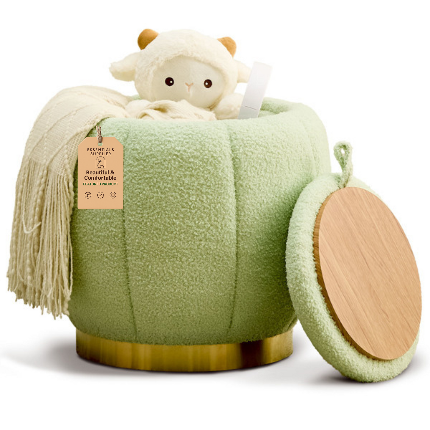 Storage Ottoman Footrest with Soft Seat, Velvet Stool Accent, Green