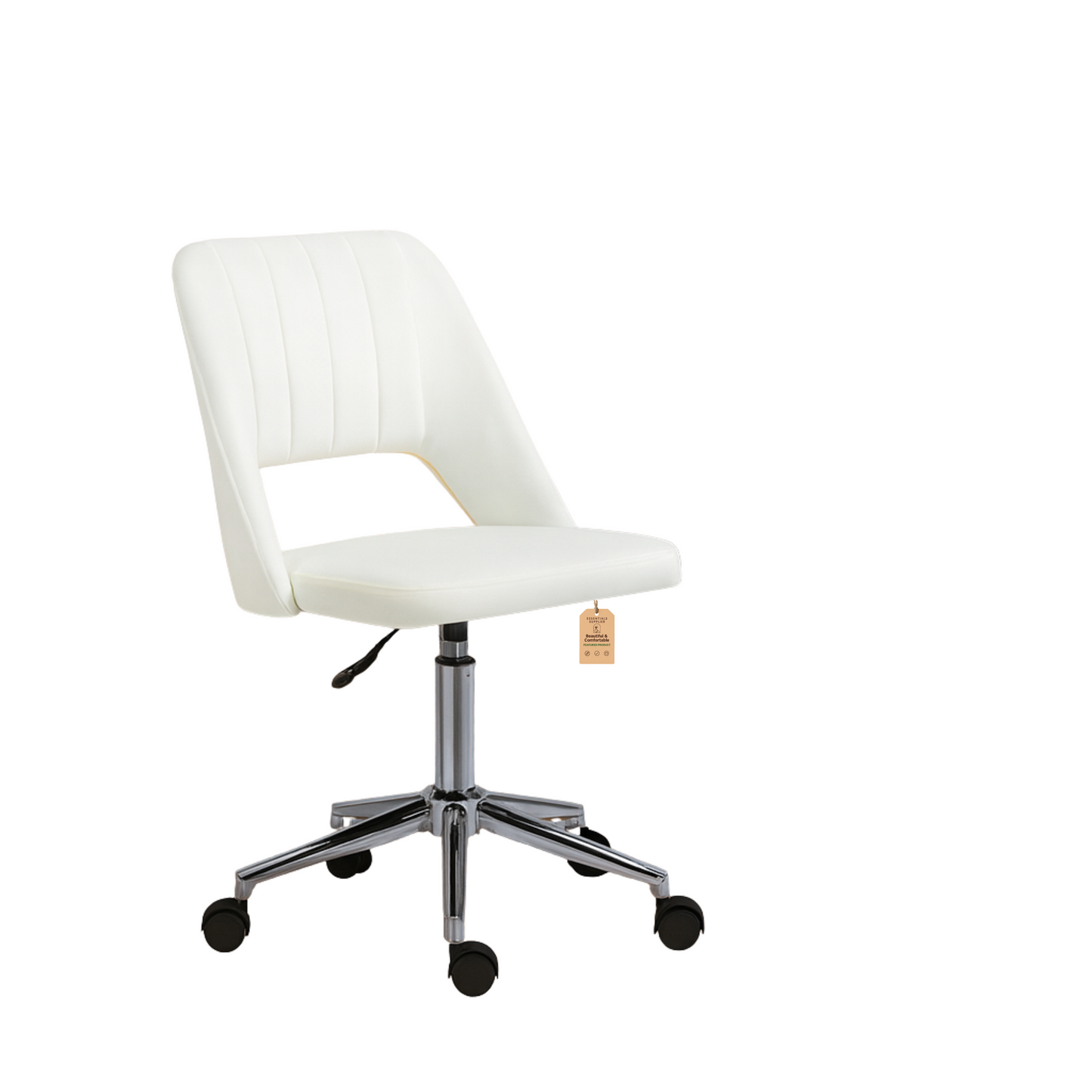 Modern White Velvet Office Chair – Adjustable Height, Swivel Base & Scallop Backrest