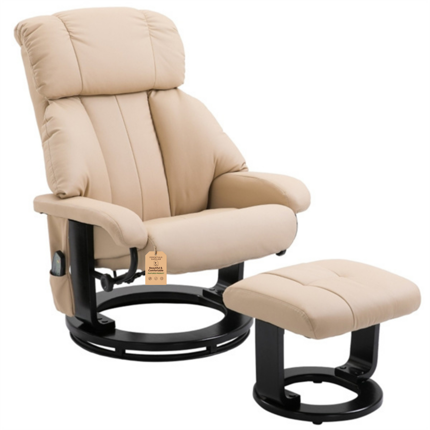 PU Leather Massage Recliner Chair with Ottoman & Remote, Beige