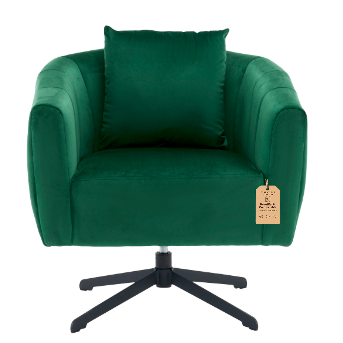 360° Swivel Velvet Accent Chair with Fluffy Cushion – Green