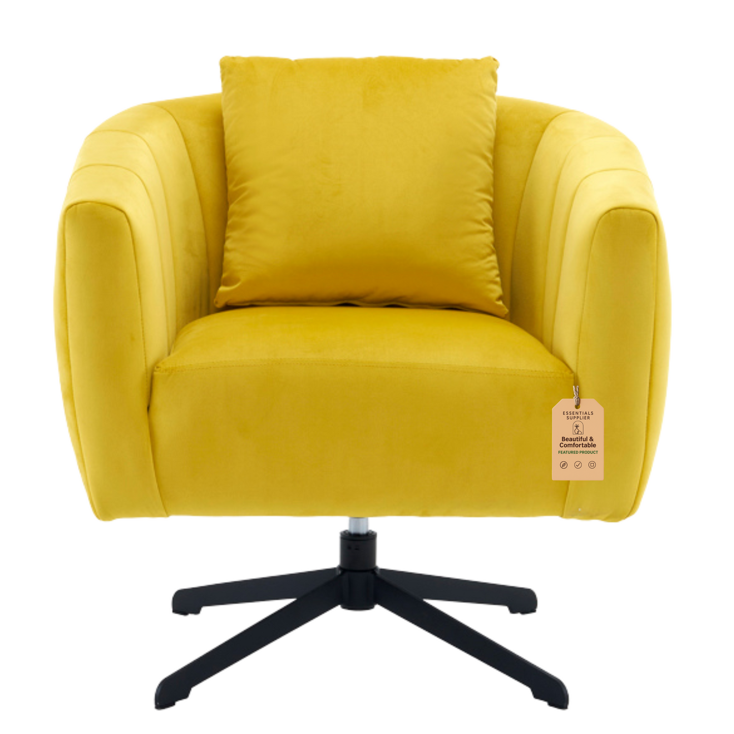 360° Swivel Velvet Accent Chair with Fluffy Cushion – Yellow