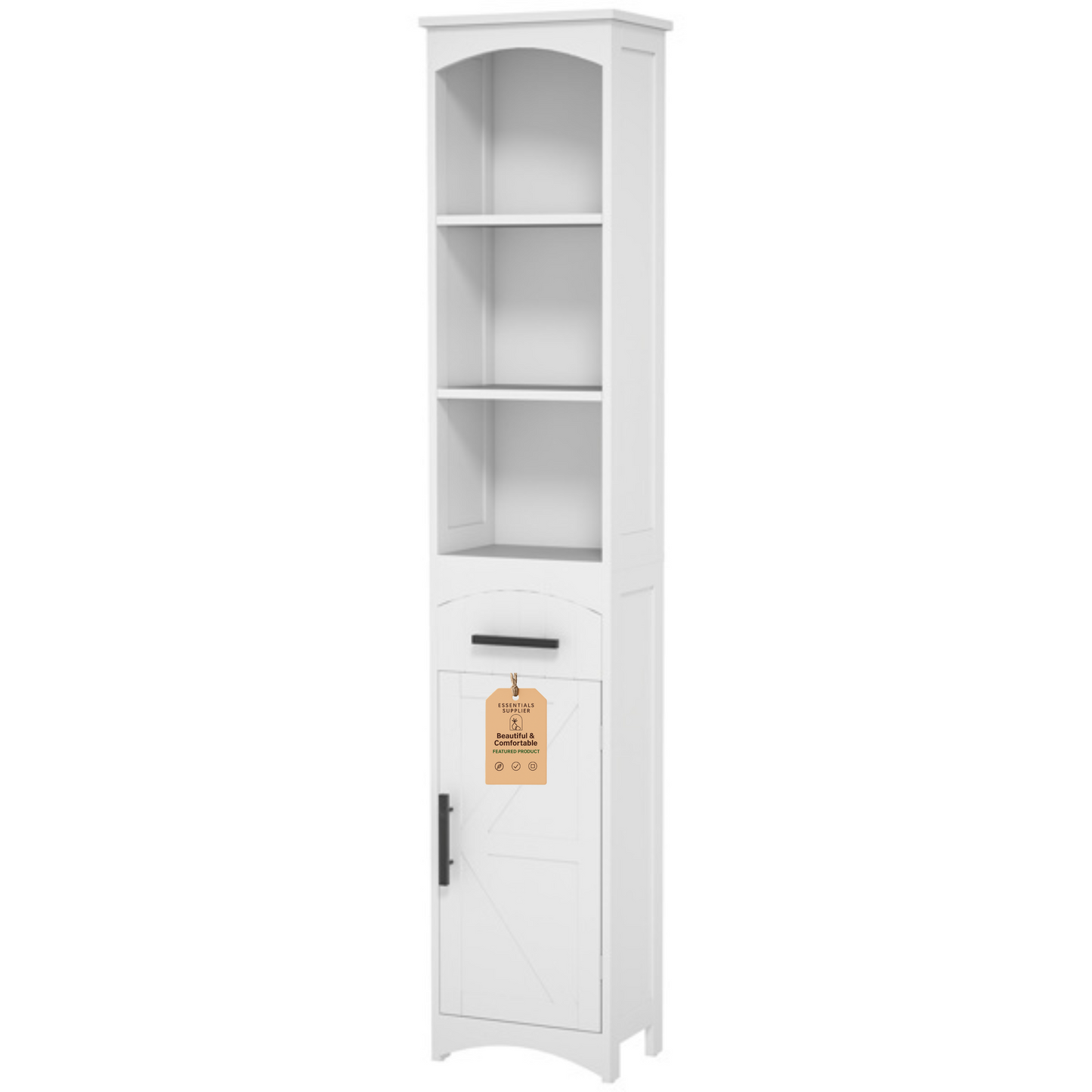 Bathroom Cabinet with 3 Open Storage Compartments, White