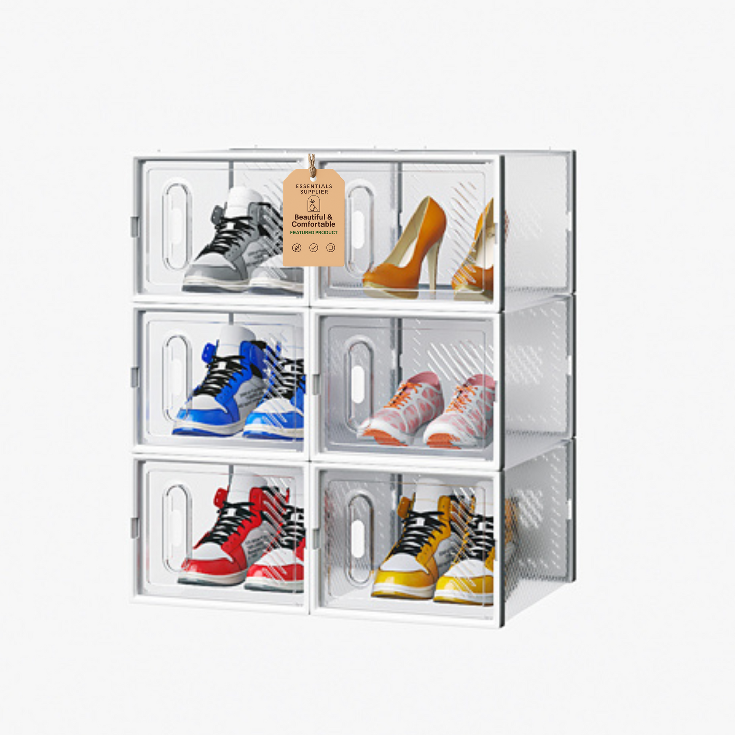 My Store 6-Pack White Plastic Mesh Shoe Boxes – 35x25x19cm Modular Storage Set
