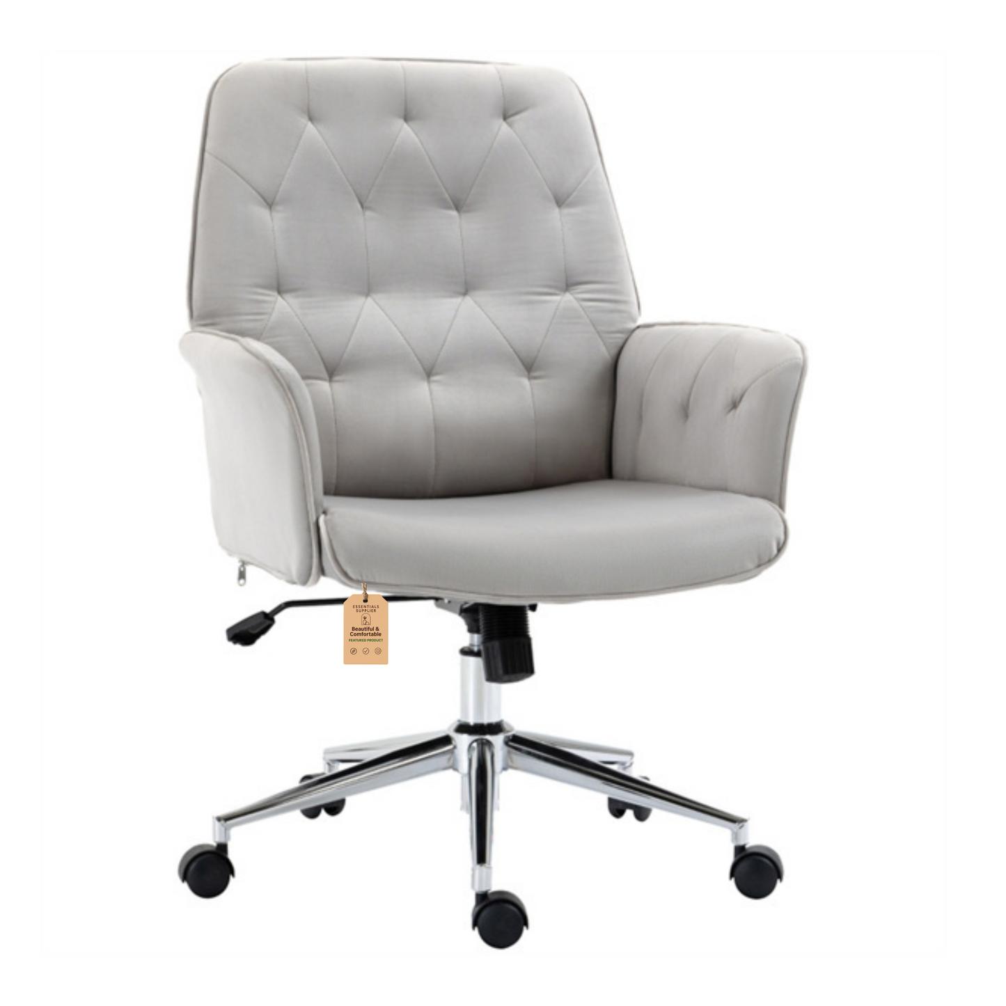Grey Velvet Office Chair – Adjustable Height with Rocking Back & Armrests