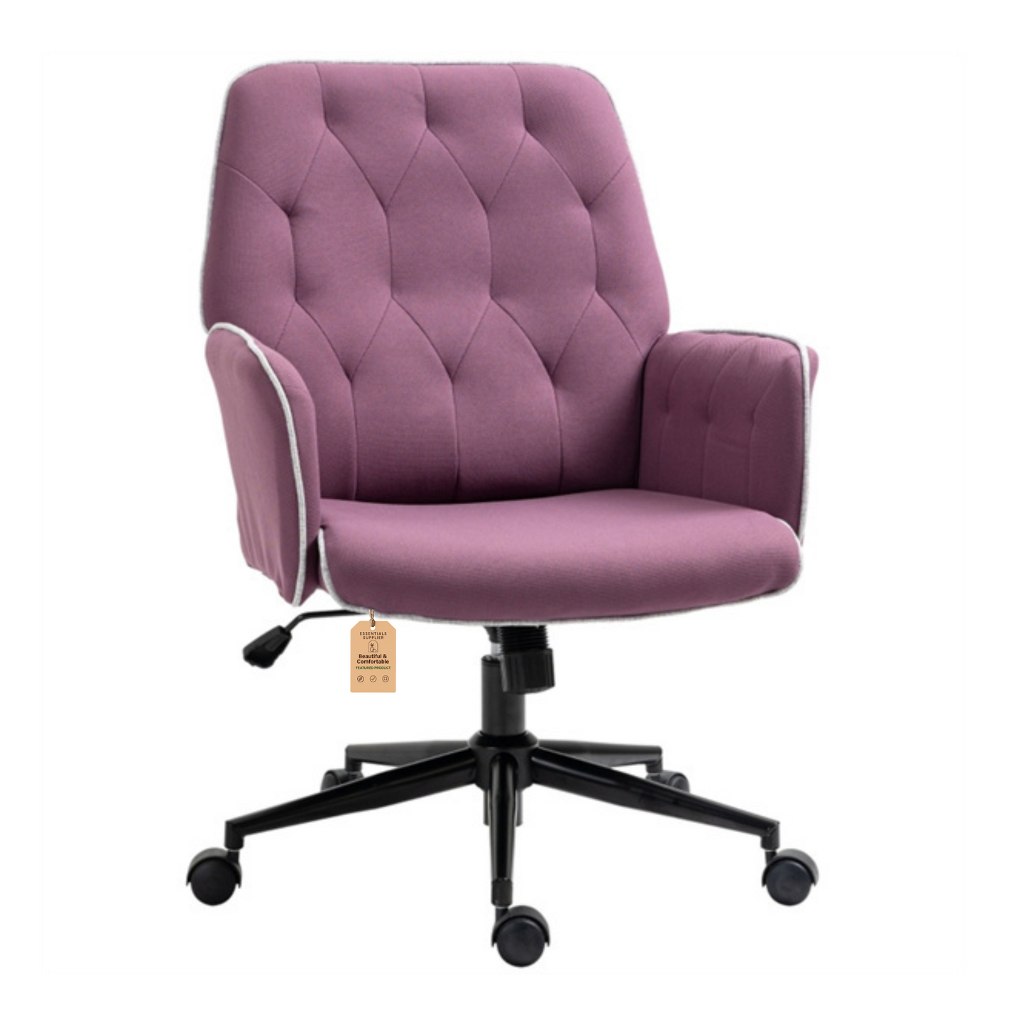 Purple Velvet Office Chair – Adjustable Height with Rocking Back & Armrests
