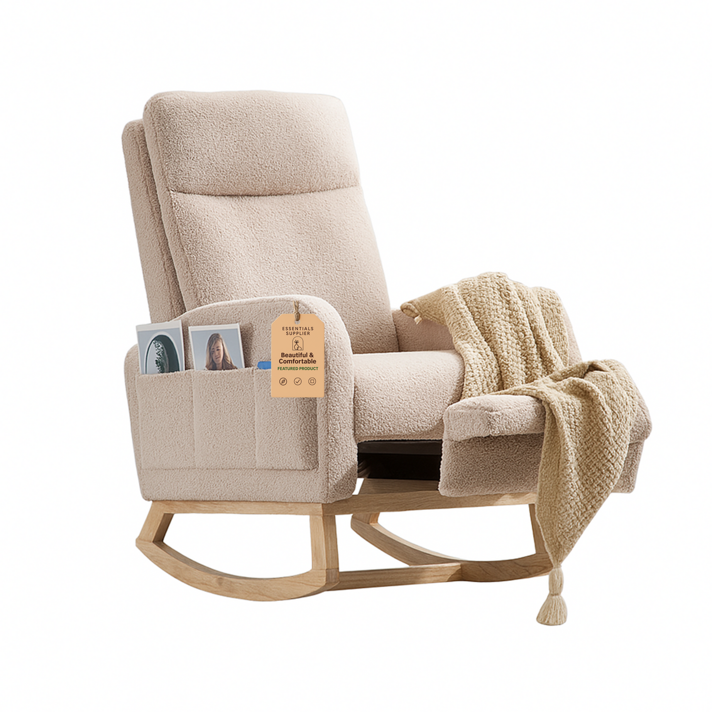Modern Rocking Accent Chair with High Back, Soft Fabric & 300 lb Weight Capacity