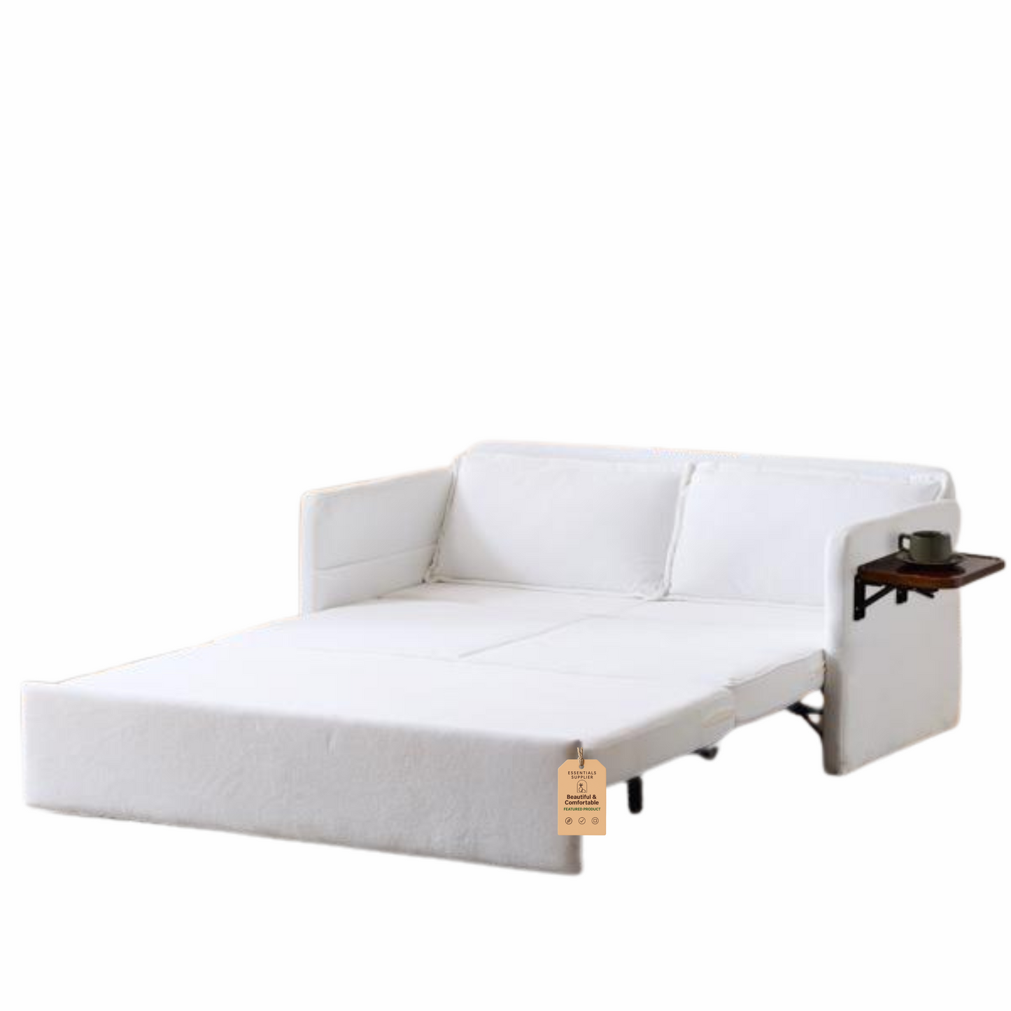 3-in-1 Sleeper Chair Bed with Tray & USB, Convertible Sofa in, White