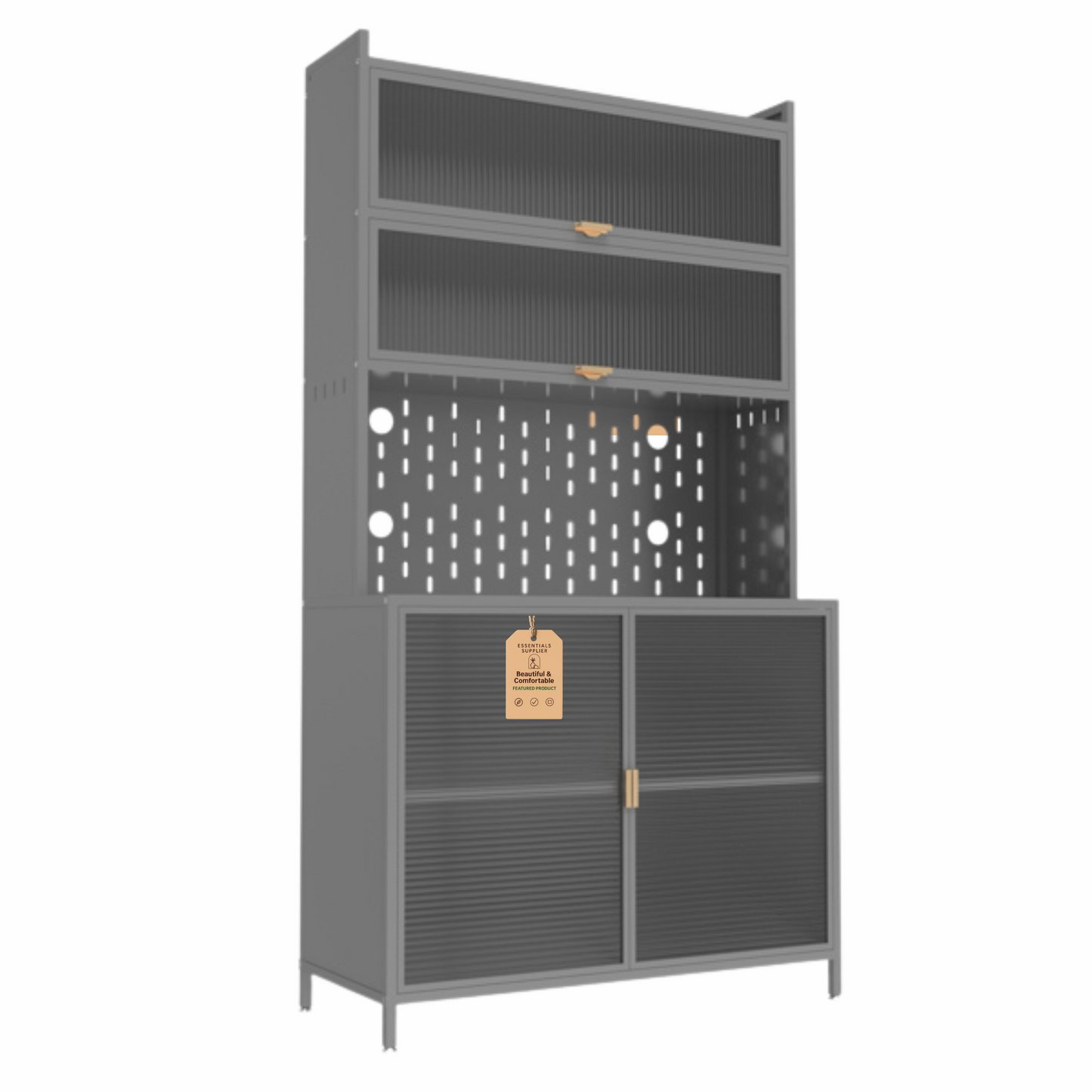 73'' Tall Grey Kitchen Pantry Cabinet with Flip Doors & Pegboard Storage