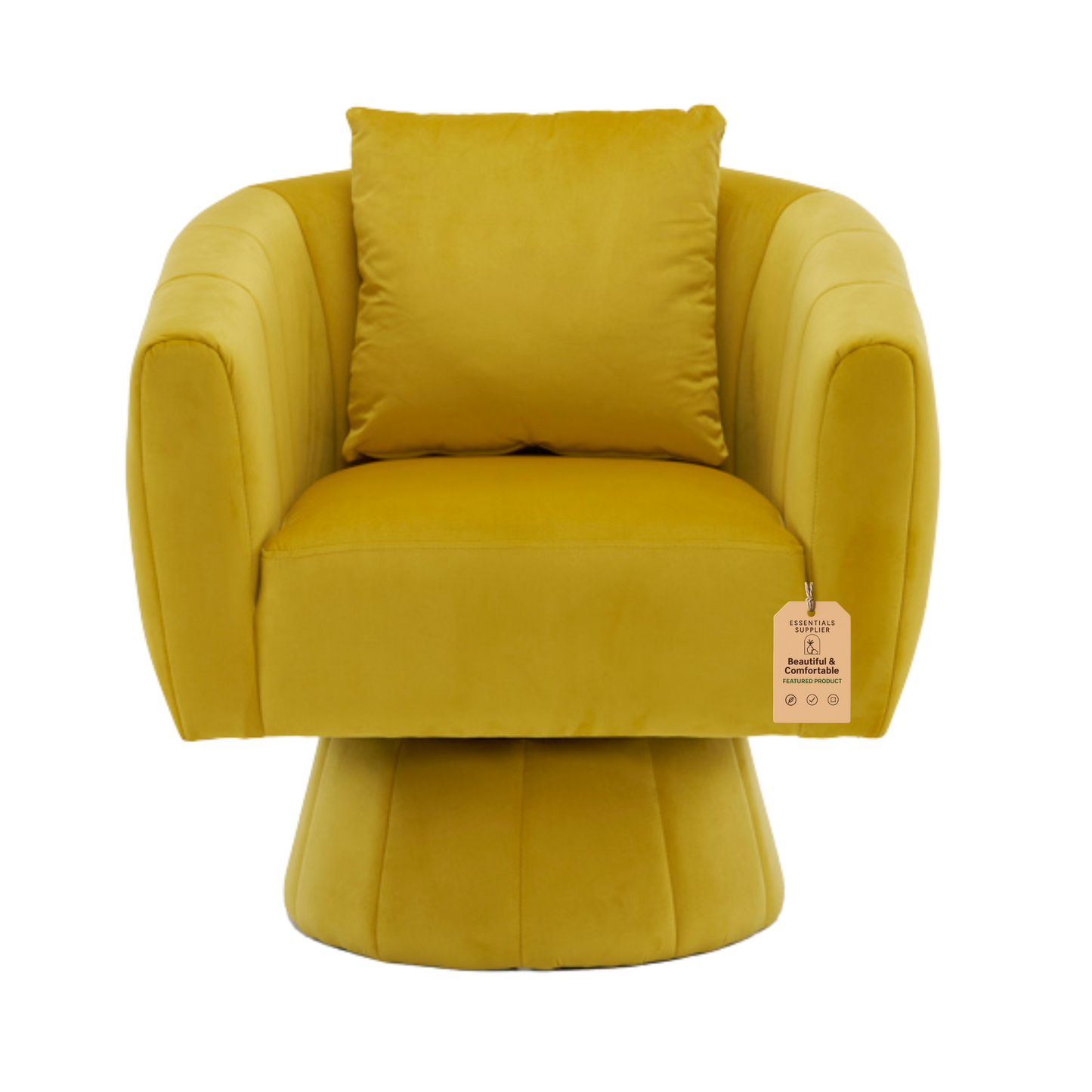 Velvet Accent Chair with Fluffy Cushion – Yellow