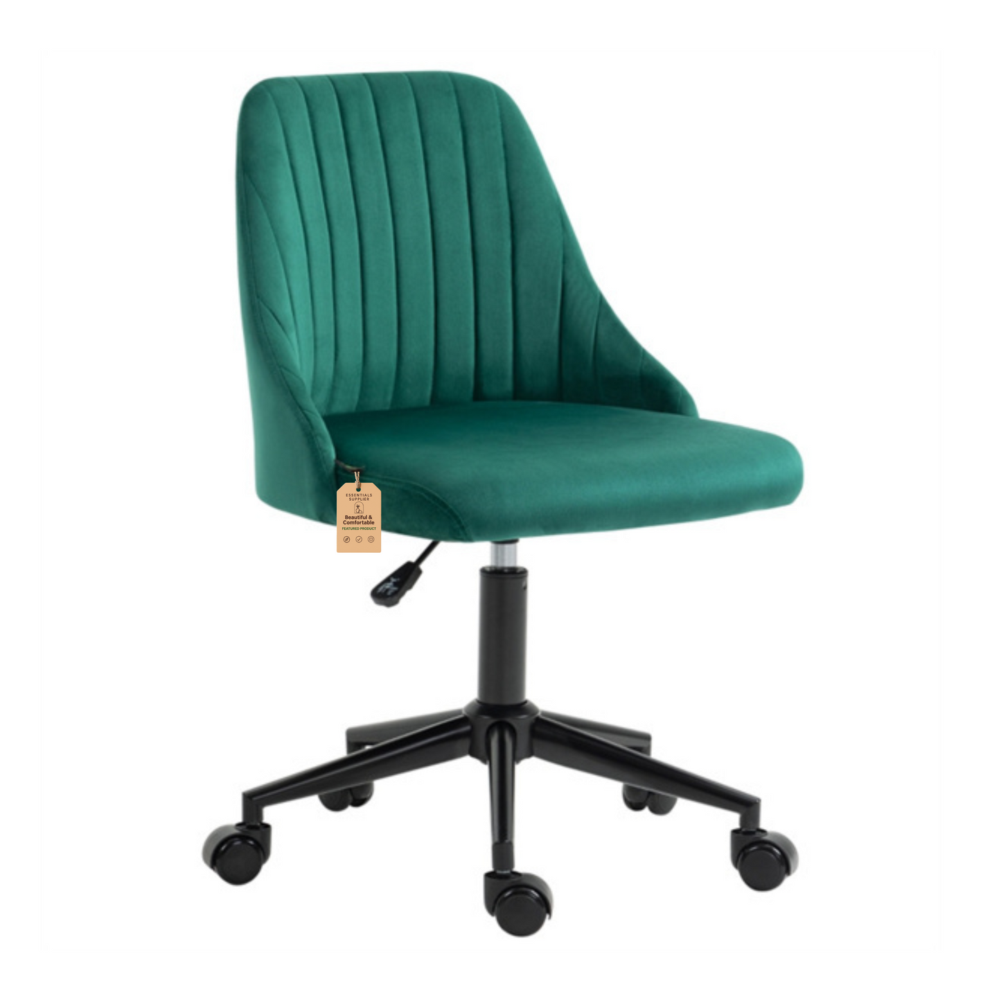 Green Velvet Scallop Swivel Office Chair – Adjustable Height & Chic Design