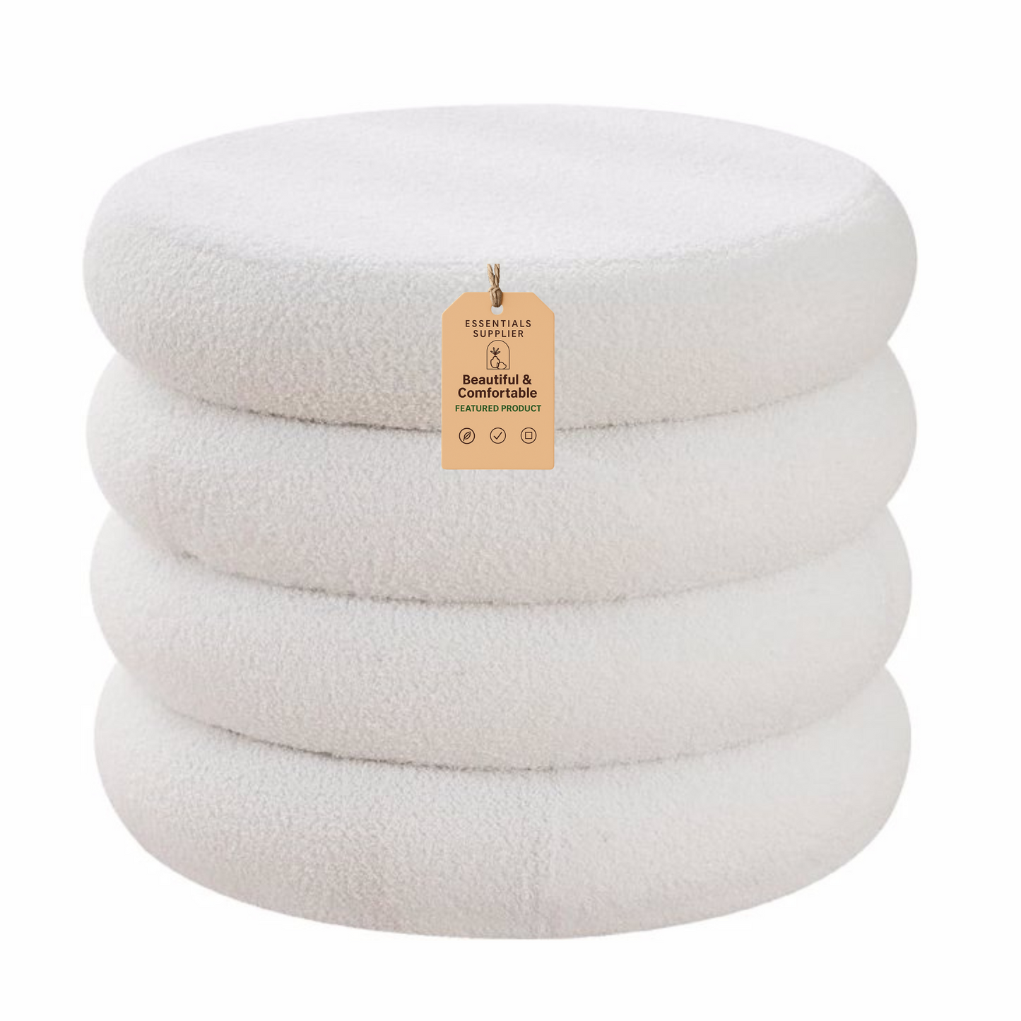 Round Shape Storage Ottoman Stool with Flip Tray, Vanity & Footrest Chair, White