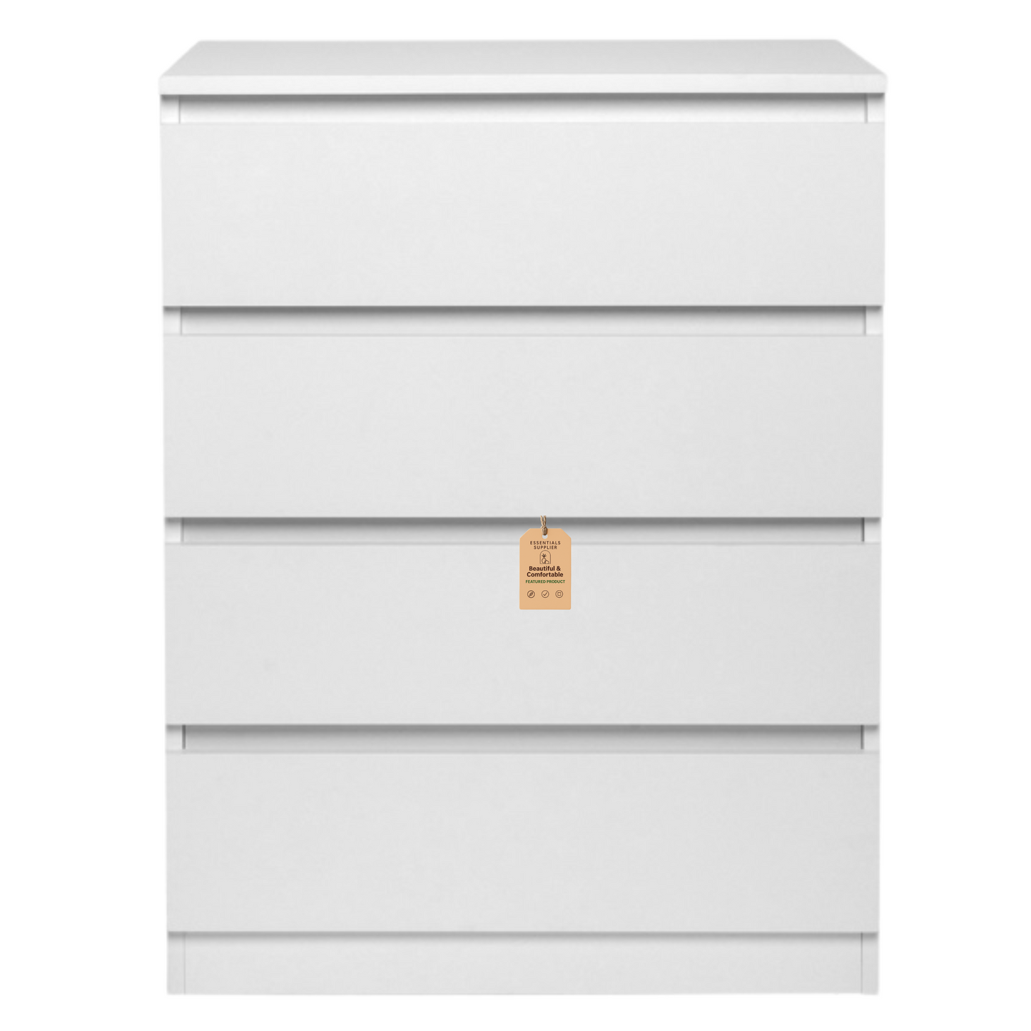 White Wood 4-Drawer Dresser – Compact Storage Cabinet for Bedroom or Living Room