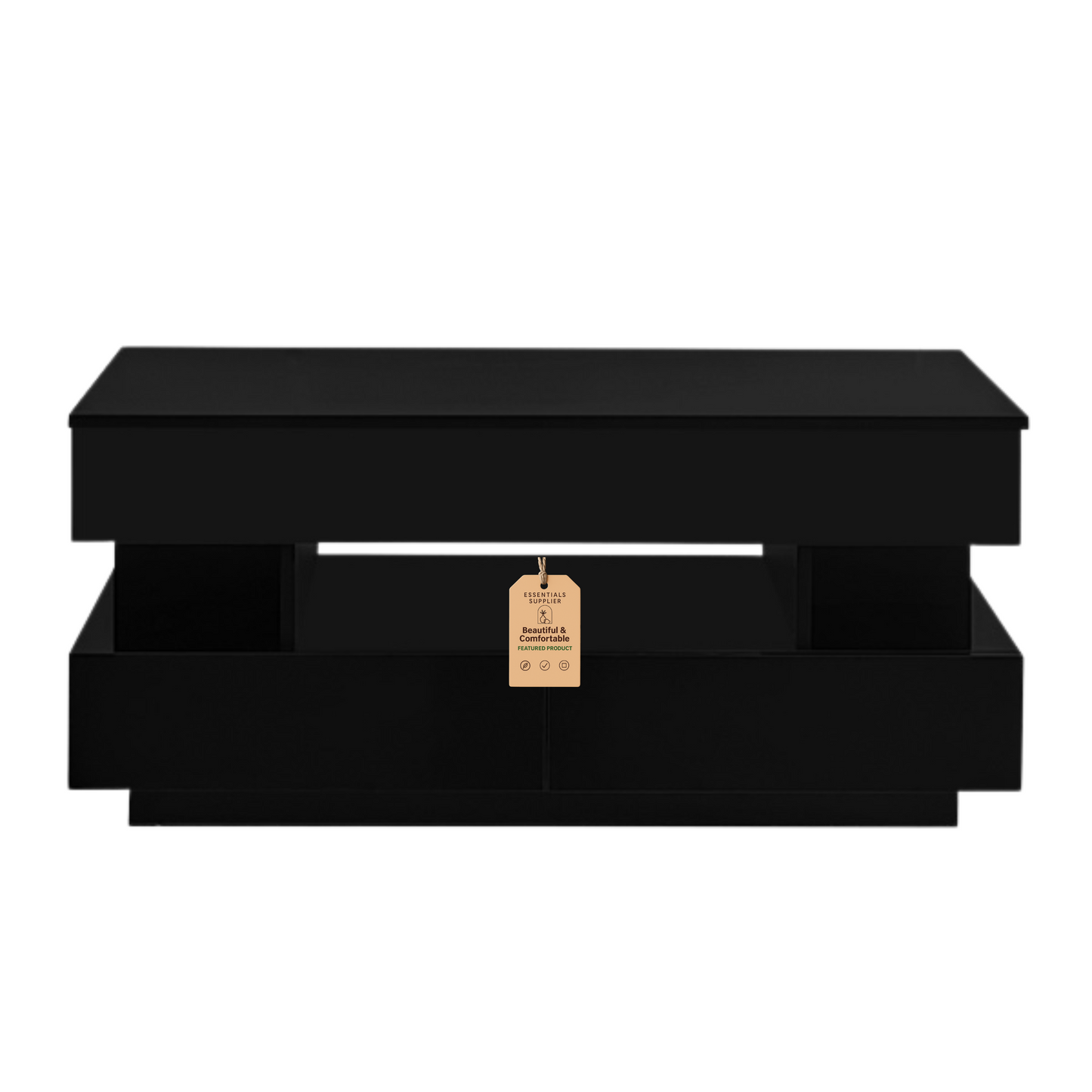 Black High-Gloss Coffee Table with Drawers, Extendable Top & 16-Color LED Lights