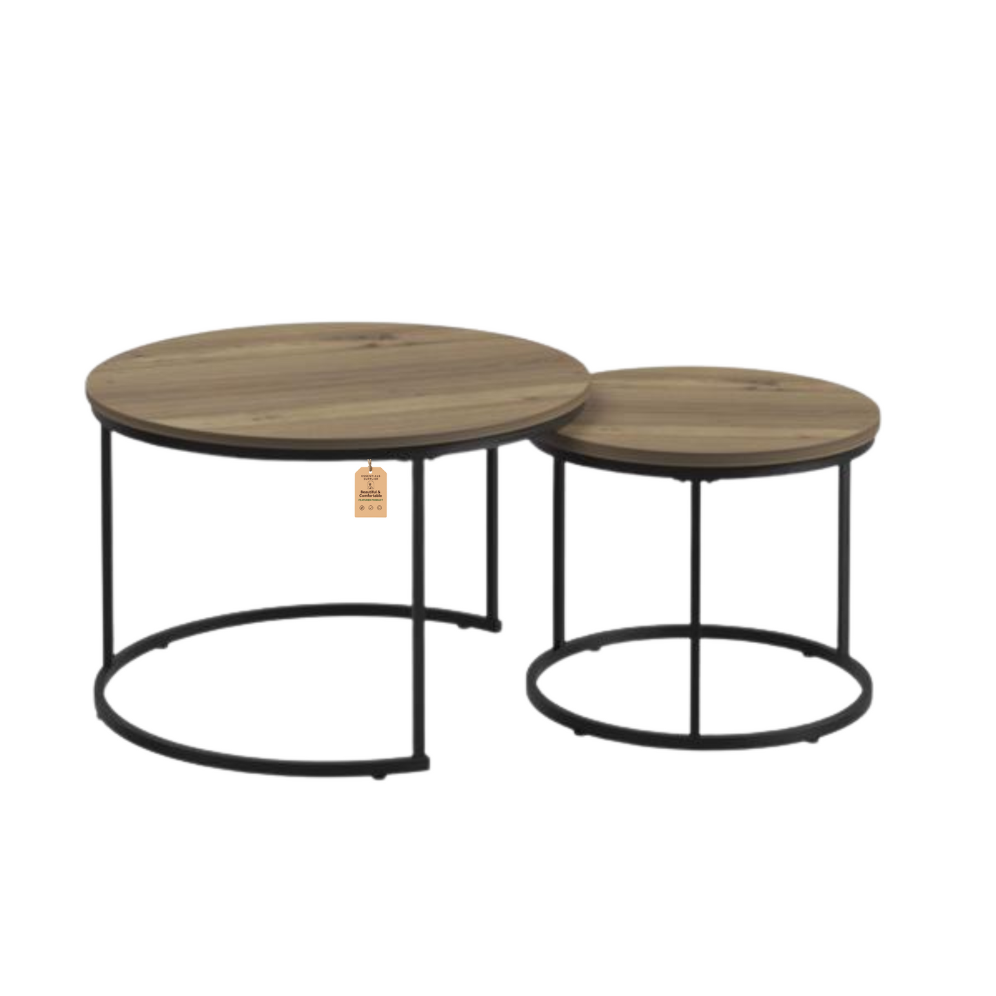 Round Nesting Coffee Table Set of 2 with Marble Top & Metal Frame – Modern Living Room