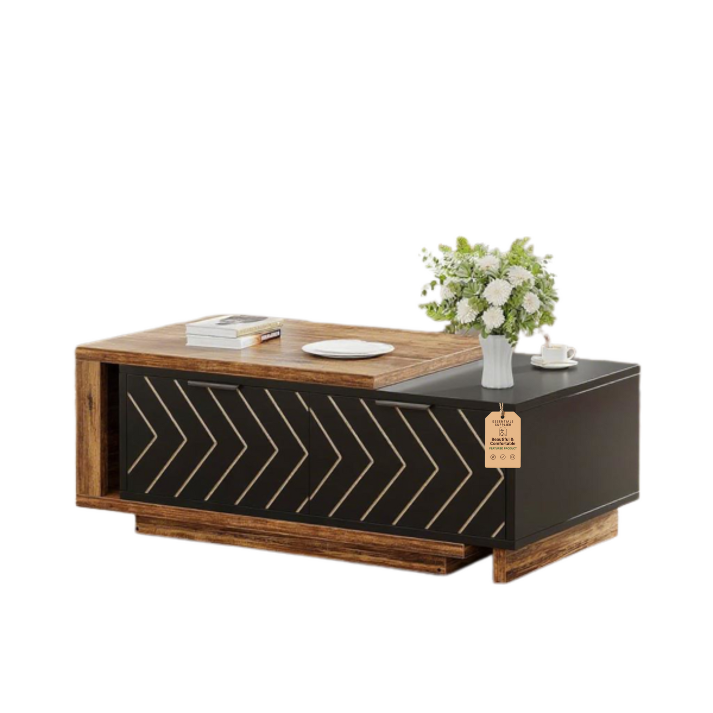 Expandable Dual-Tone Coffee Table – Walnut & Oak with Storage Drawers