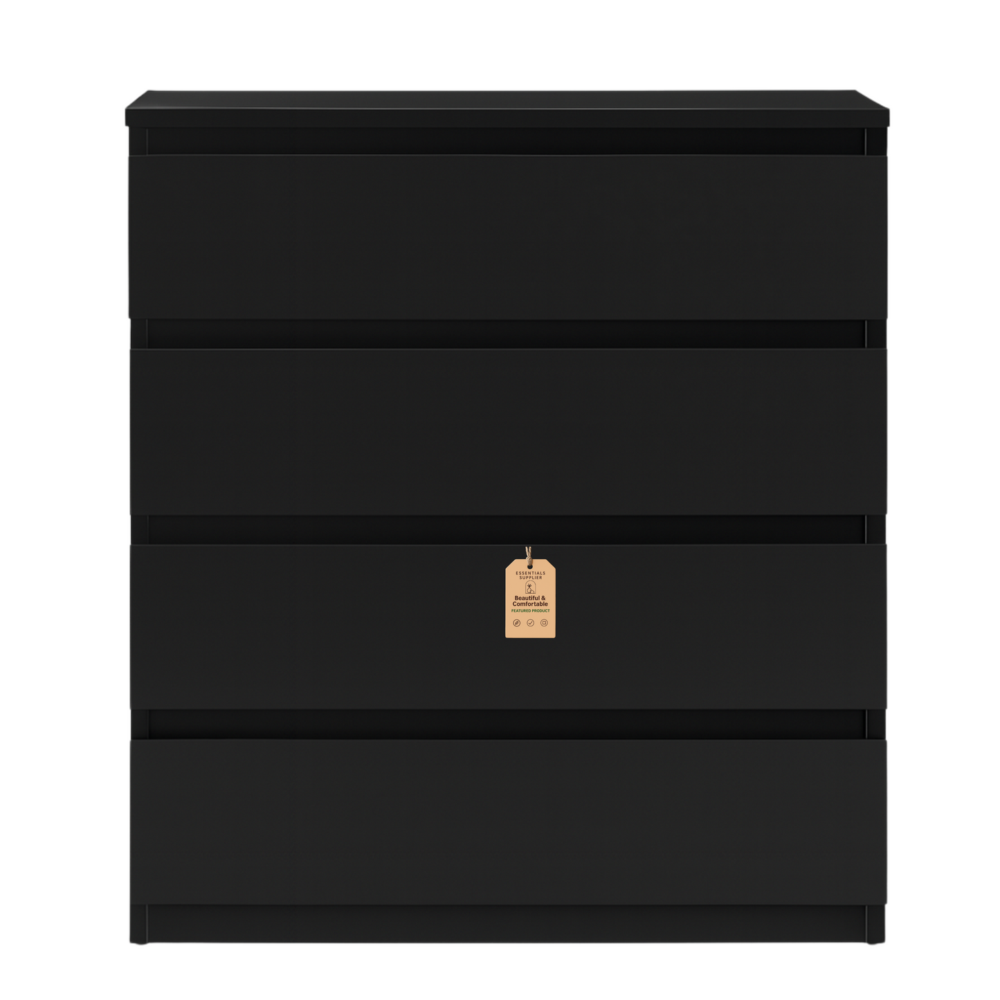 Black Wood 4-Drawer Dresser – Modern Storage Cabinet