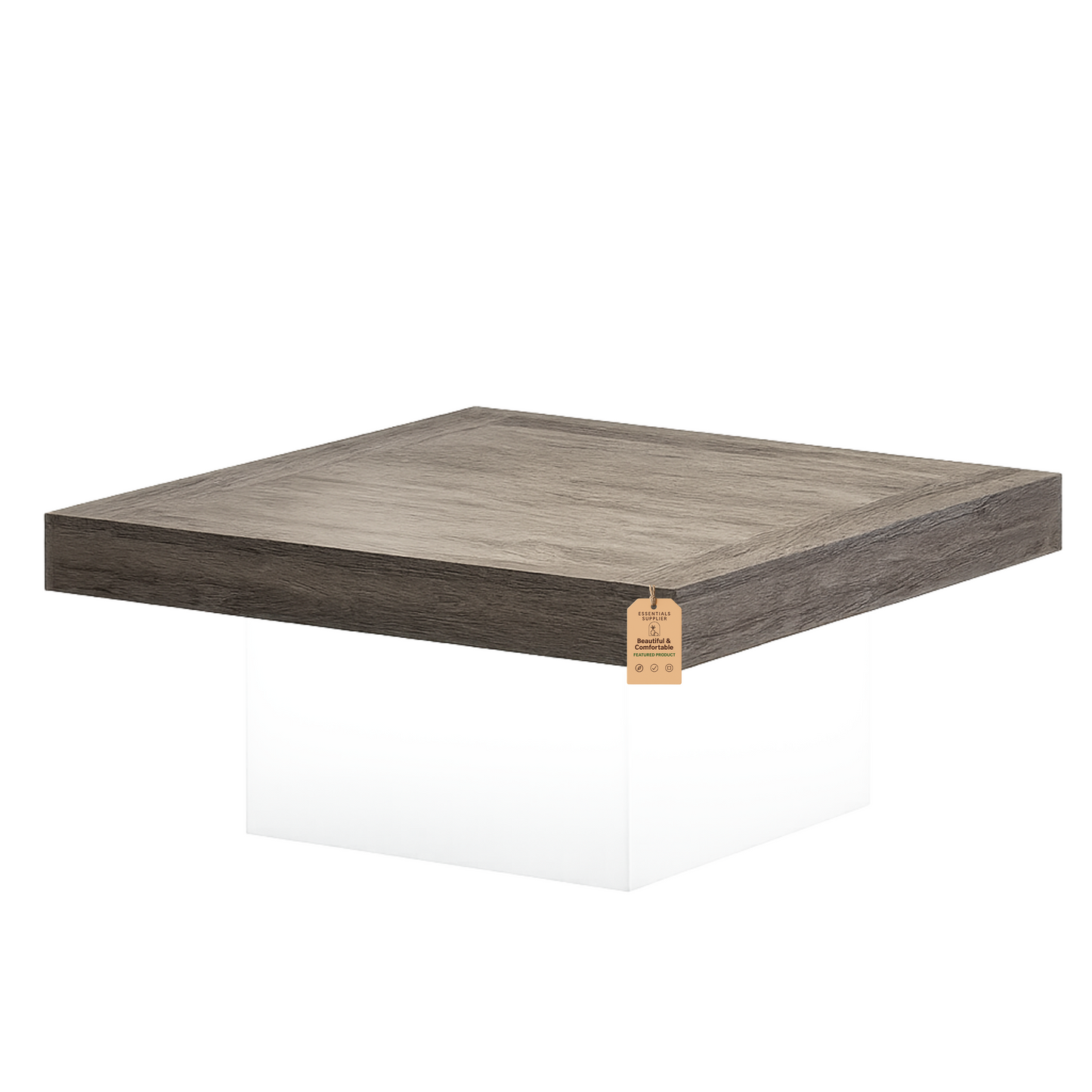 Rustic LED Coffee Table – 35" Square Farmhouse Style with Storage & Lights
