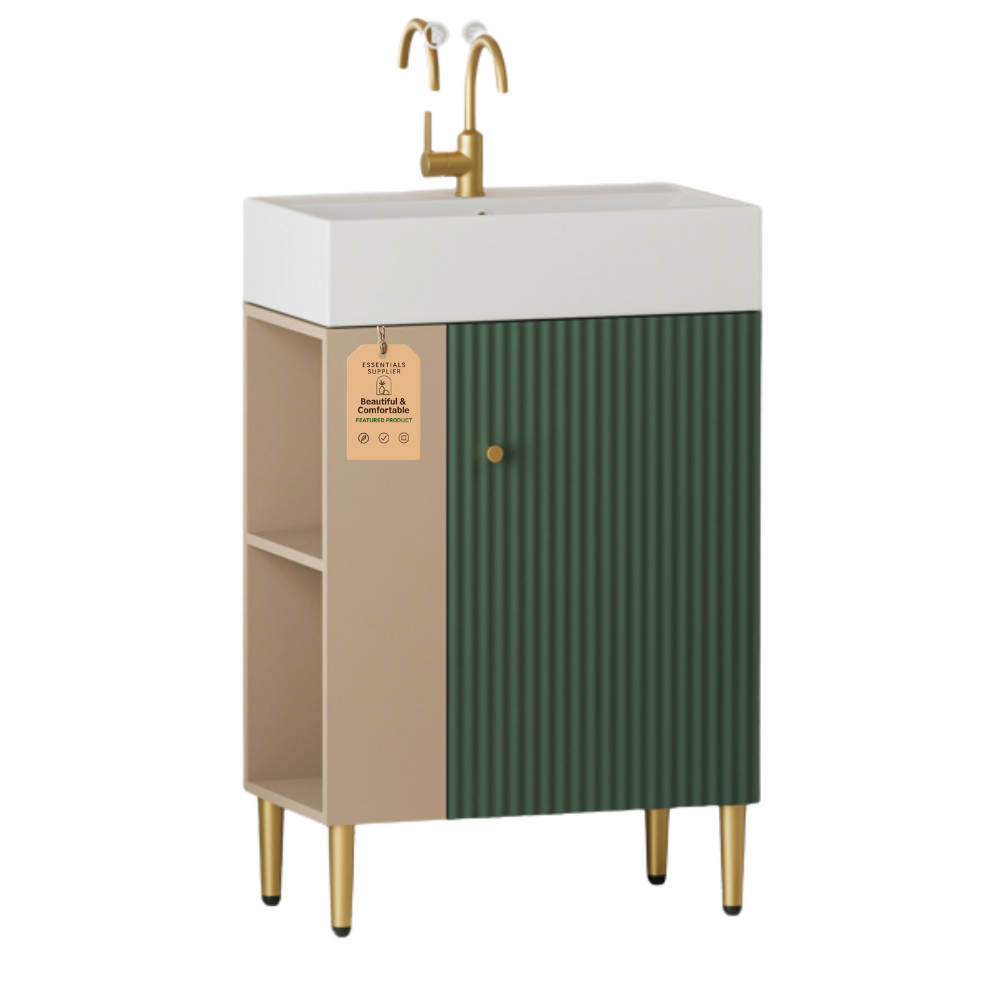 21.6" Bathroom Vanity with Sink, Open Shelf & Soft-Close Door, Green