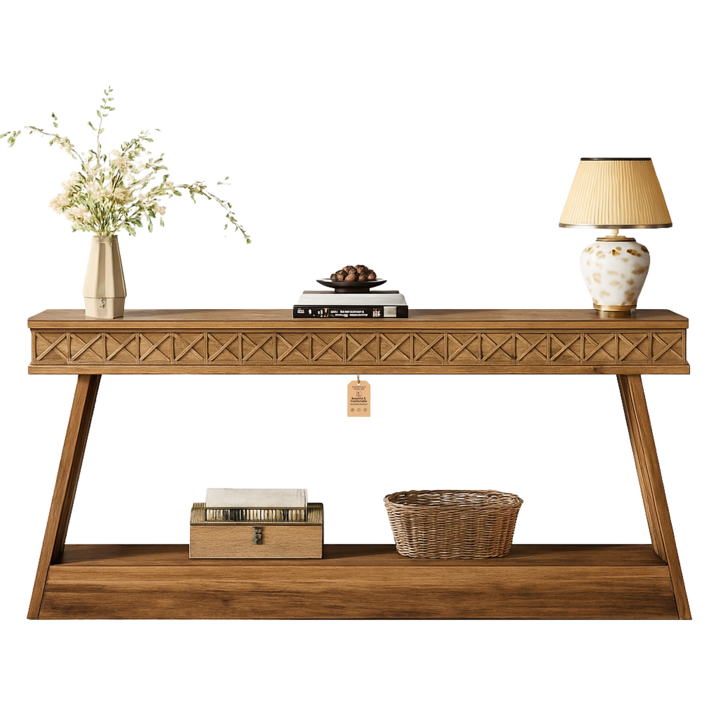 Rustic Brown 2-Tier Long Console Table – Farmhouse Style Entryway & Sofa Table