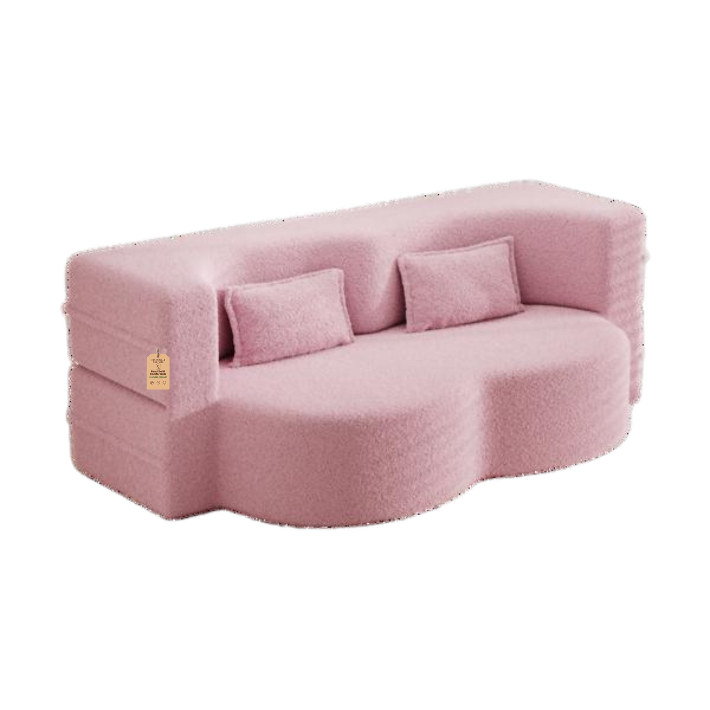 Modern Pink Teddy Fabric Floor Sofa Bed with 2 Pillows – Convertible & Space-Saving