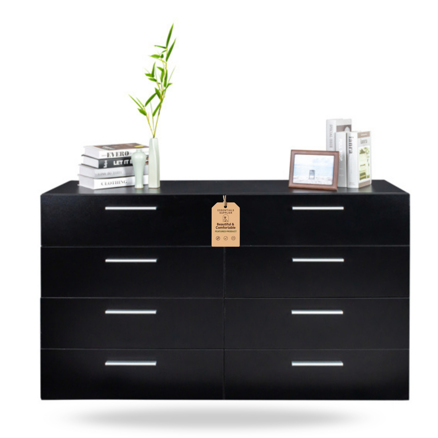 8 Drawer Double Dresser, Wide Storage Cabinet for Bedroom, Living Room, Black