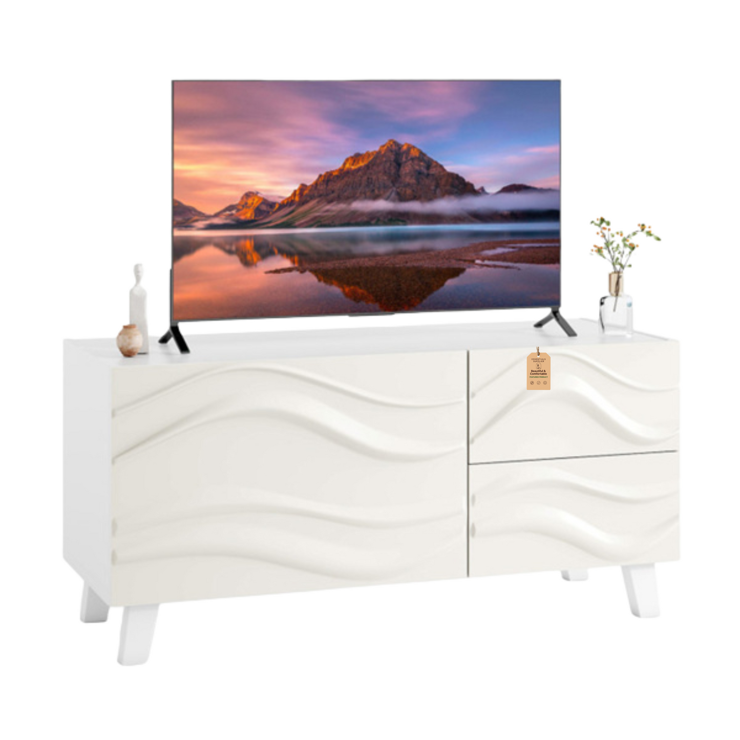 38" White TV Cabinet with Drawers – Stylish Media Console & Storage Stand