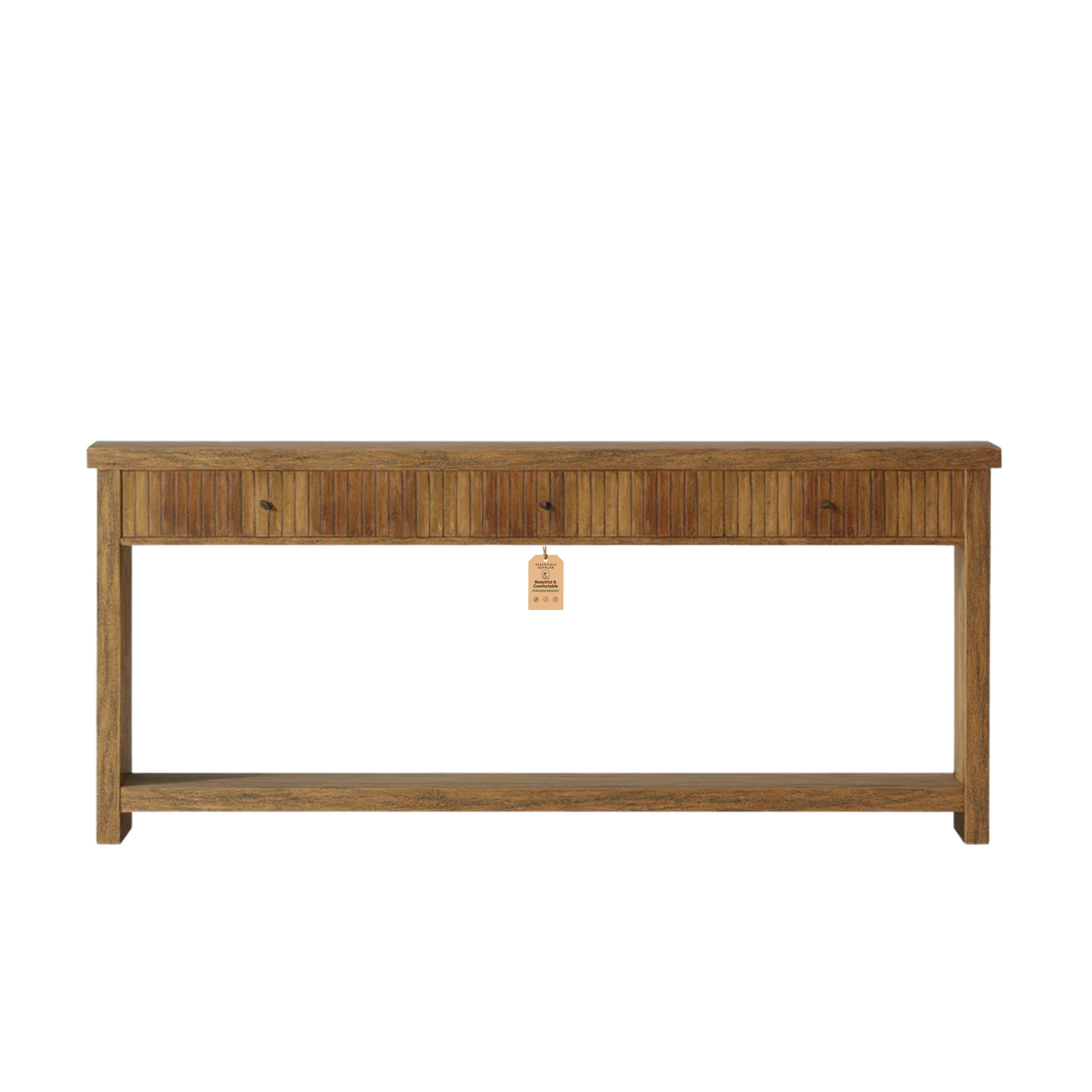 71" Oak Long Console Table – Fluted Drawers & Open Shelf Storage by Tribesigns