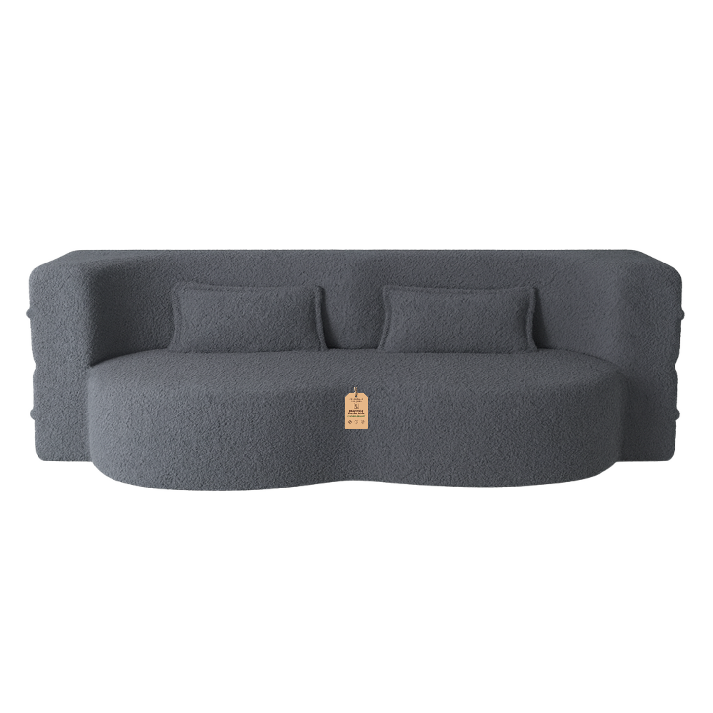 Modern Grey Teddy Fabric Floor Sofa Bed with 2 Pillows – Convertible & Space-Saving