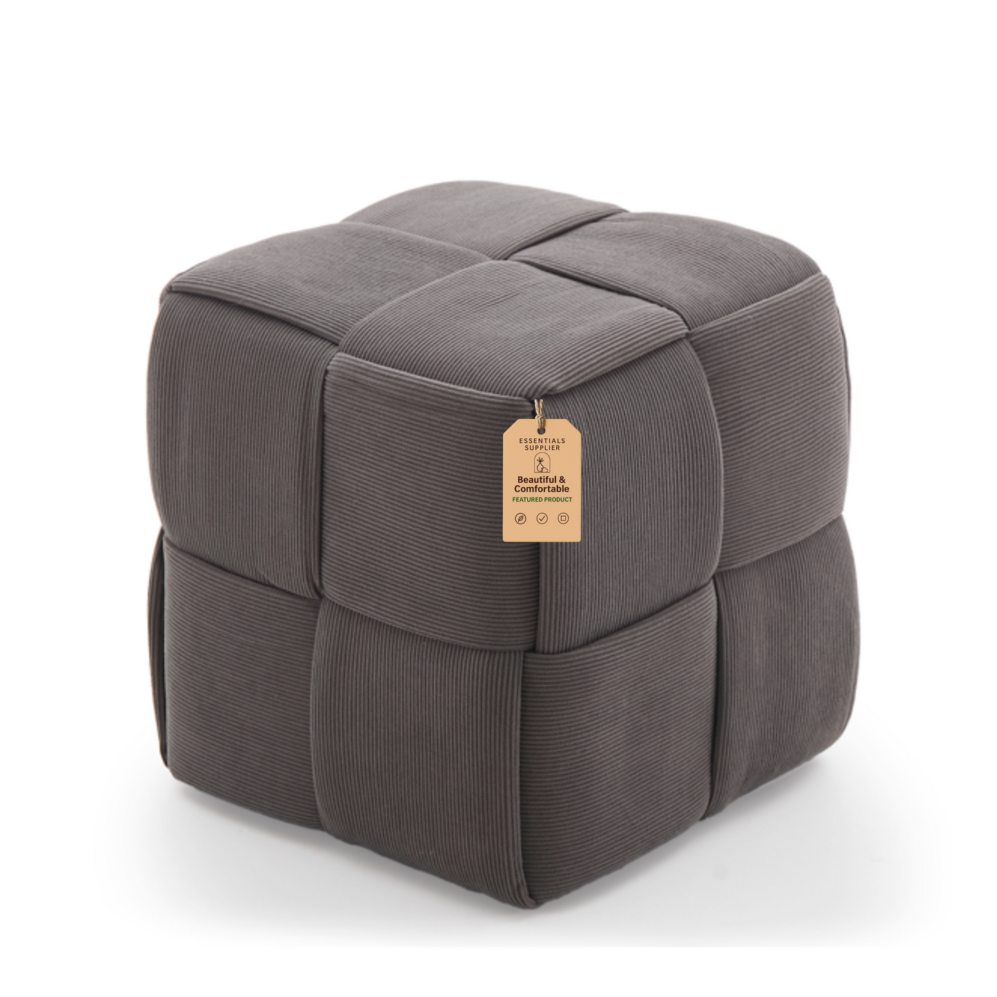 Grey Corduroy Ottoman Vanity Stool – Square Footrest for Bedroom & Entryway