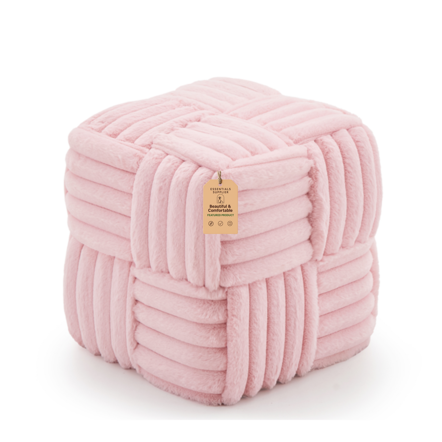 Pink Corduroy Ottoman Vanity Stool – Square Footrest for Bedroom & Entryway