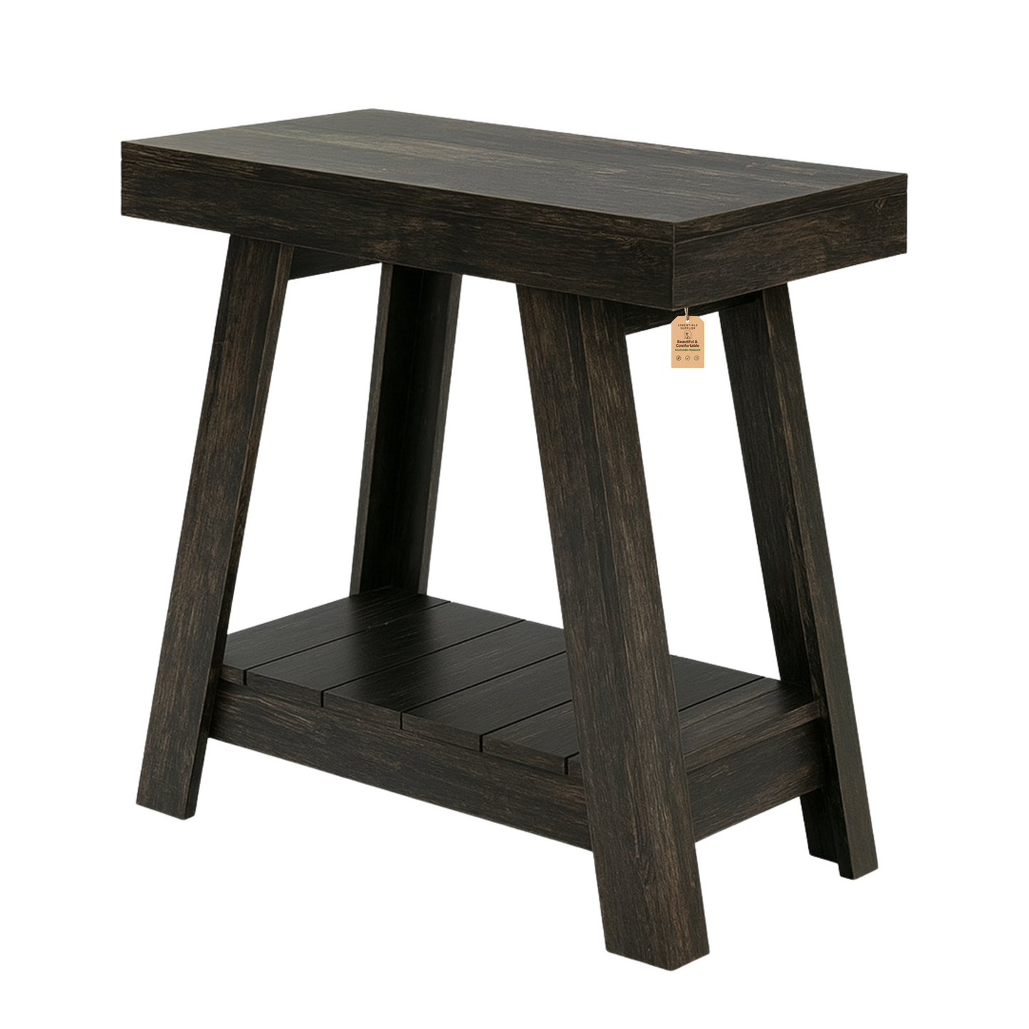 Rustic Grey Farmhouse End Table with 2 Open Shelves – Compact Side Storage