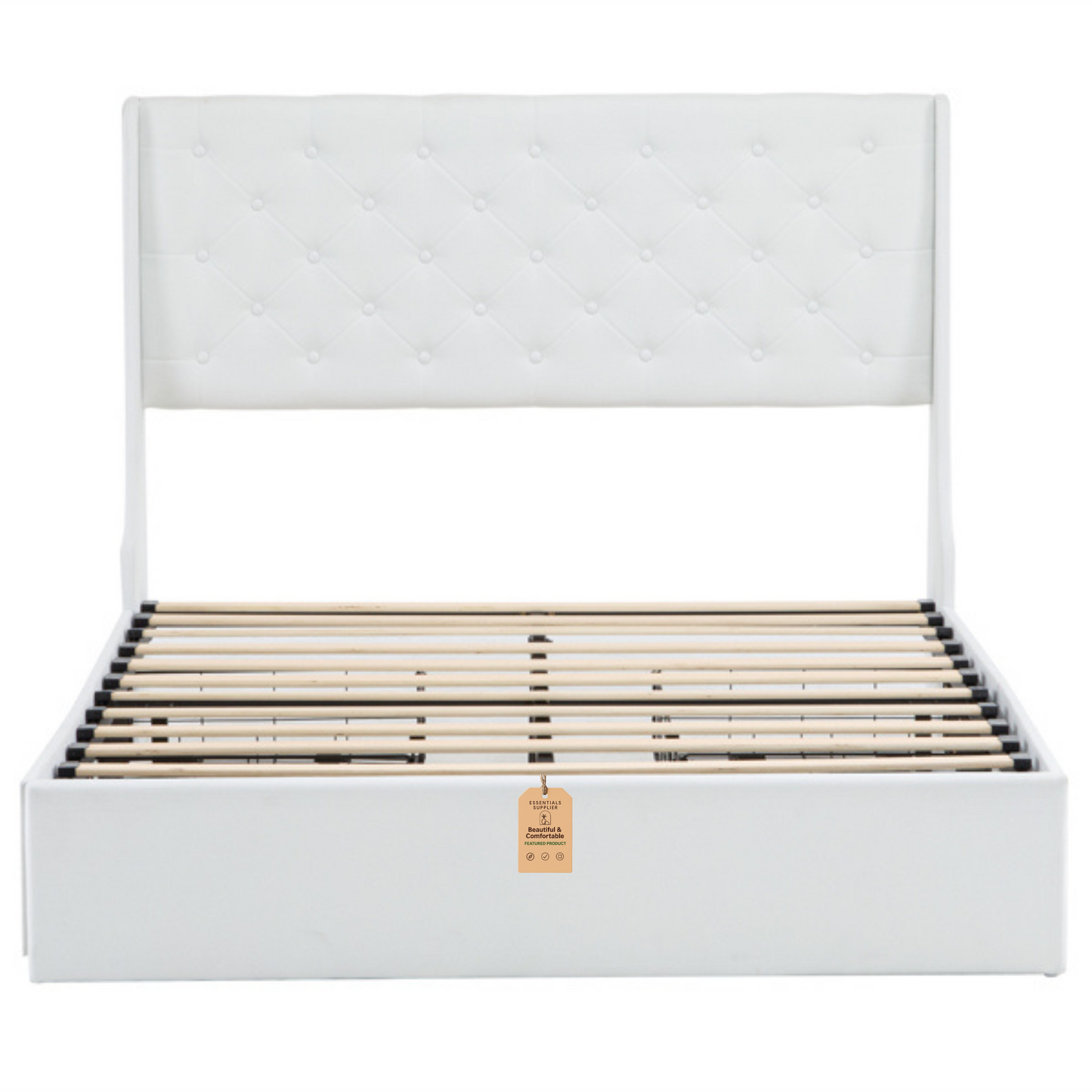Queen Upholstered Storage Bed Frame with 4 Drawers & Wingback Tufted Headboard