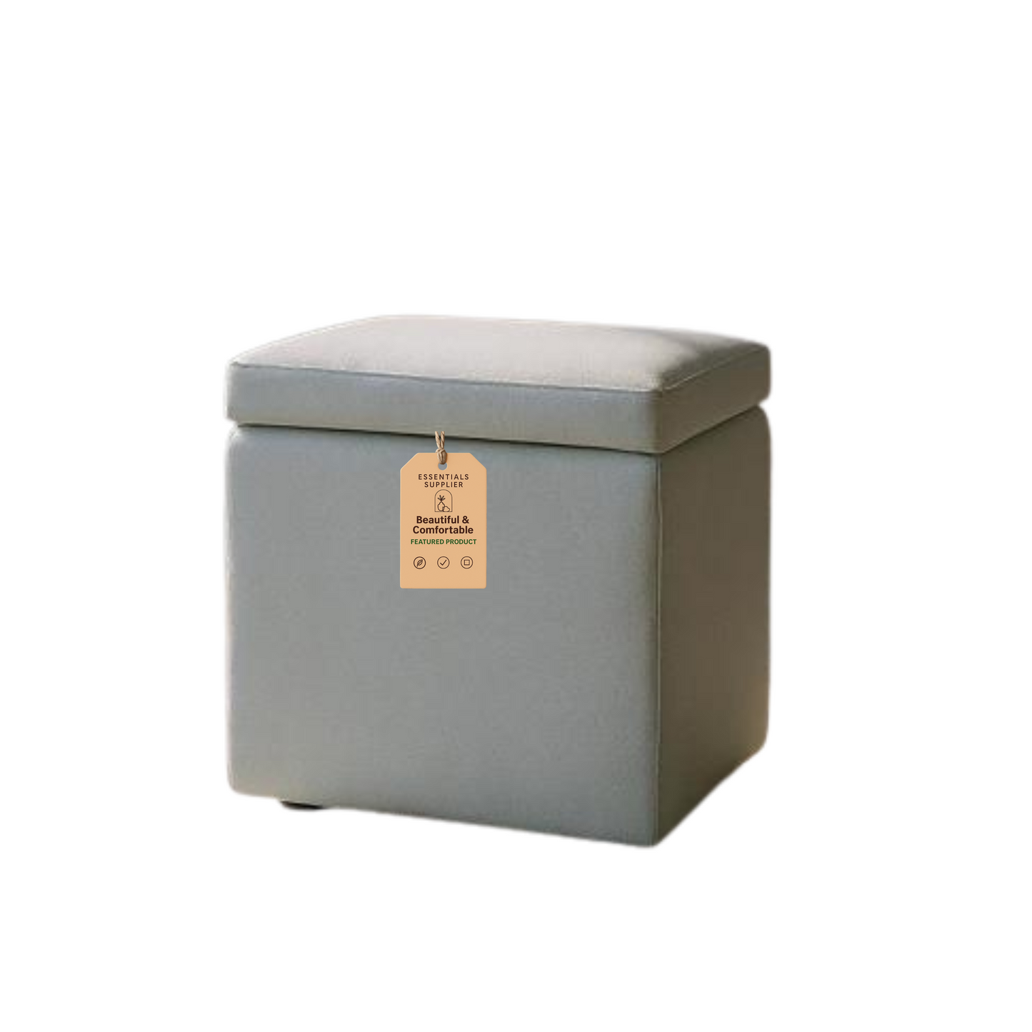 Gray Linen Storage Ottoman with Hidden Compartment – 16.5” Cube Seat