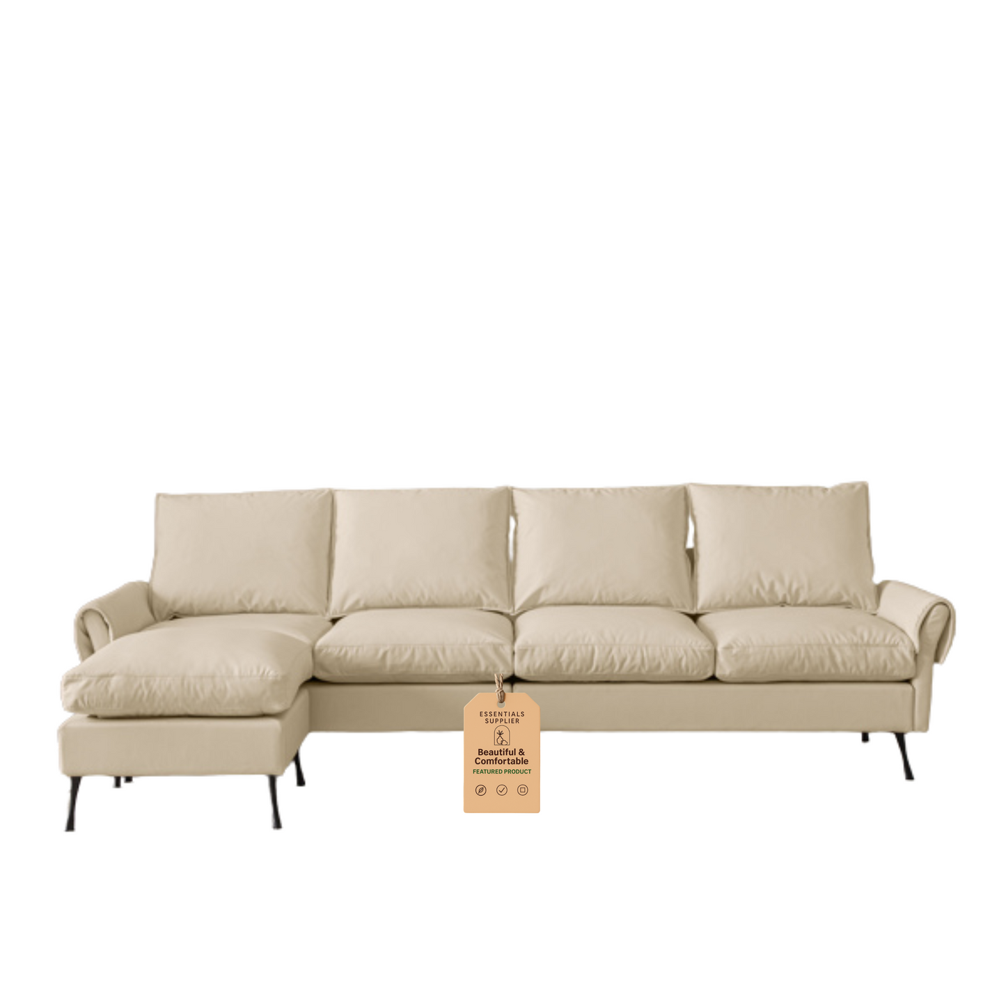 104.5" Modern L-Shaped Tech Leather Sofa with Convertible Ottoman