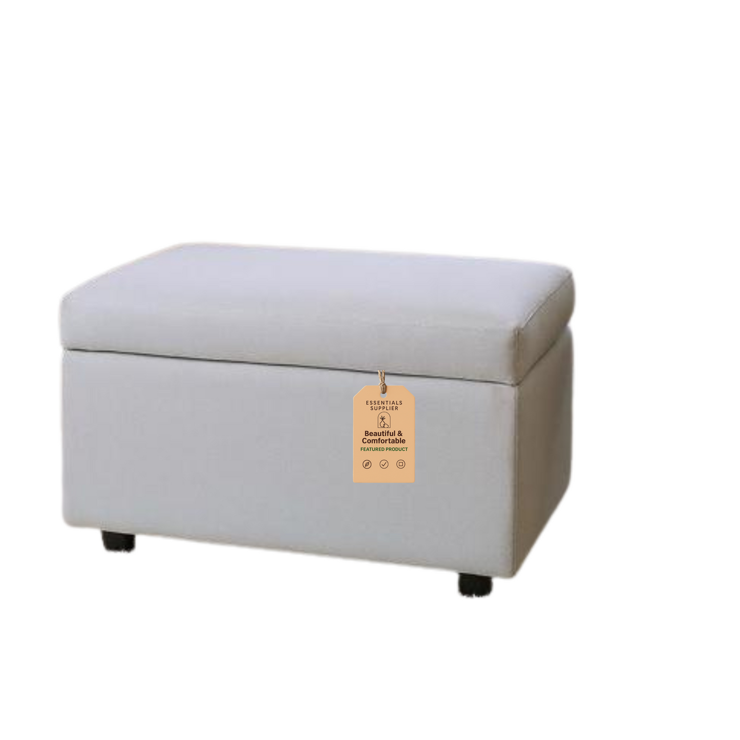 Beige Linen Storage Ottoman Bench with Hidden Compartment, 63×43×43cm