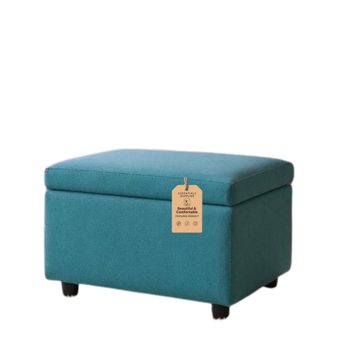 Blue Linen Storage Ottoman Bench with Hidden Compartment – 24.8" Wide