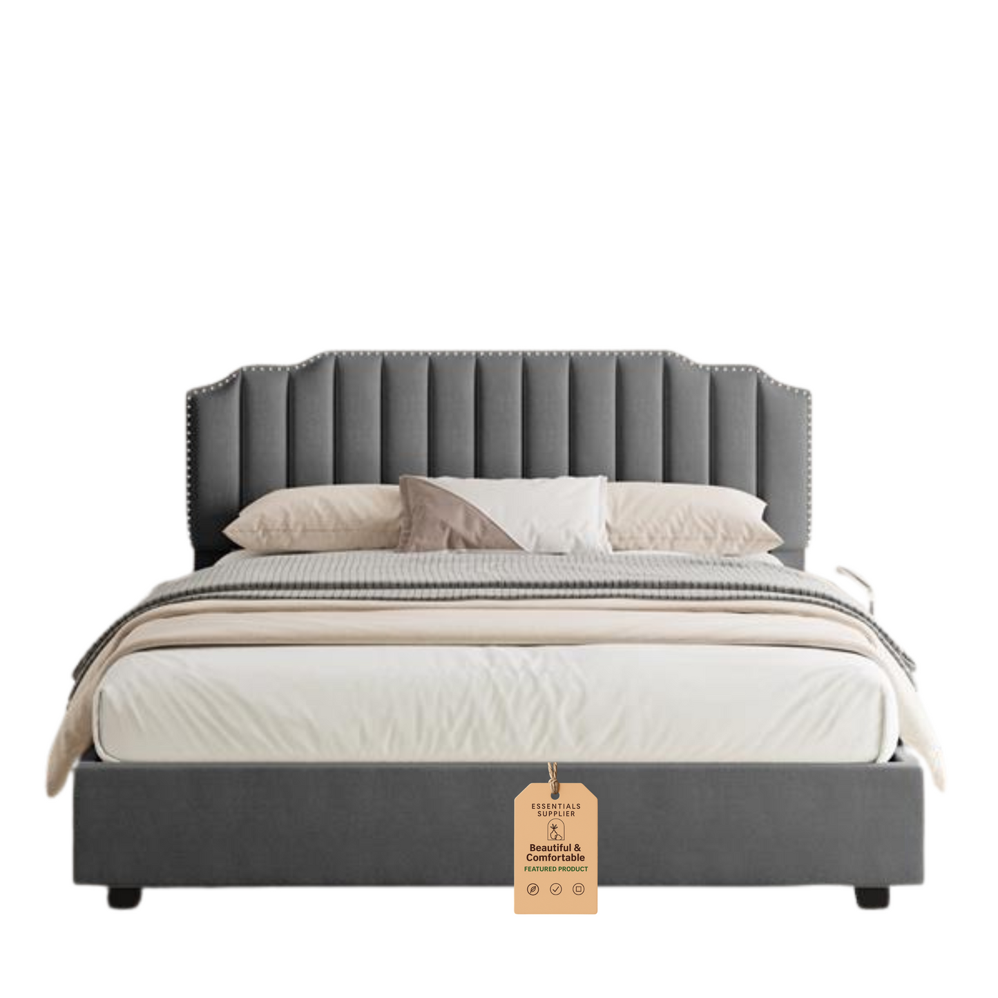 Lift-Up Storage Queen Bed – Velvet Upholstered Platform Bed Frame, Grey