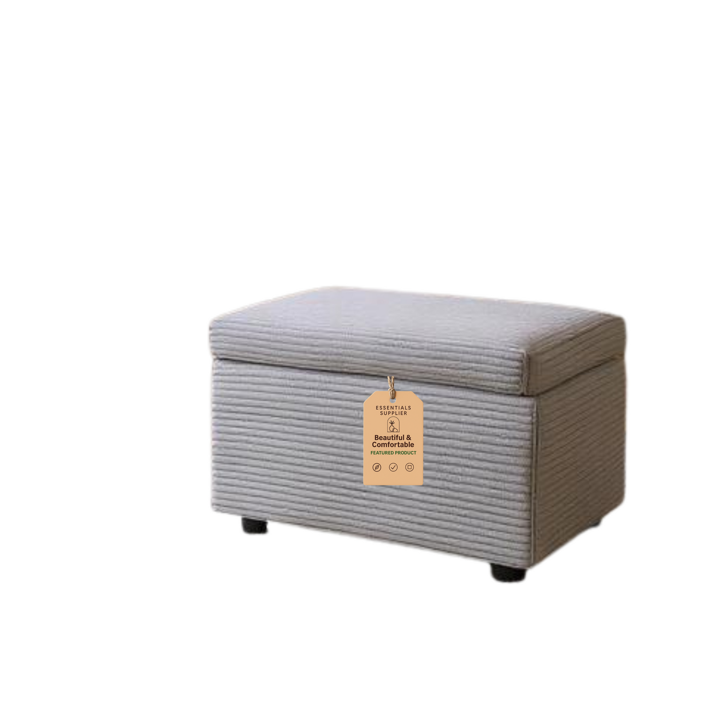 Light Gray Corduroy Storage Ottoman Bench with Hidden Compartment – 24.8