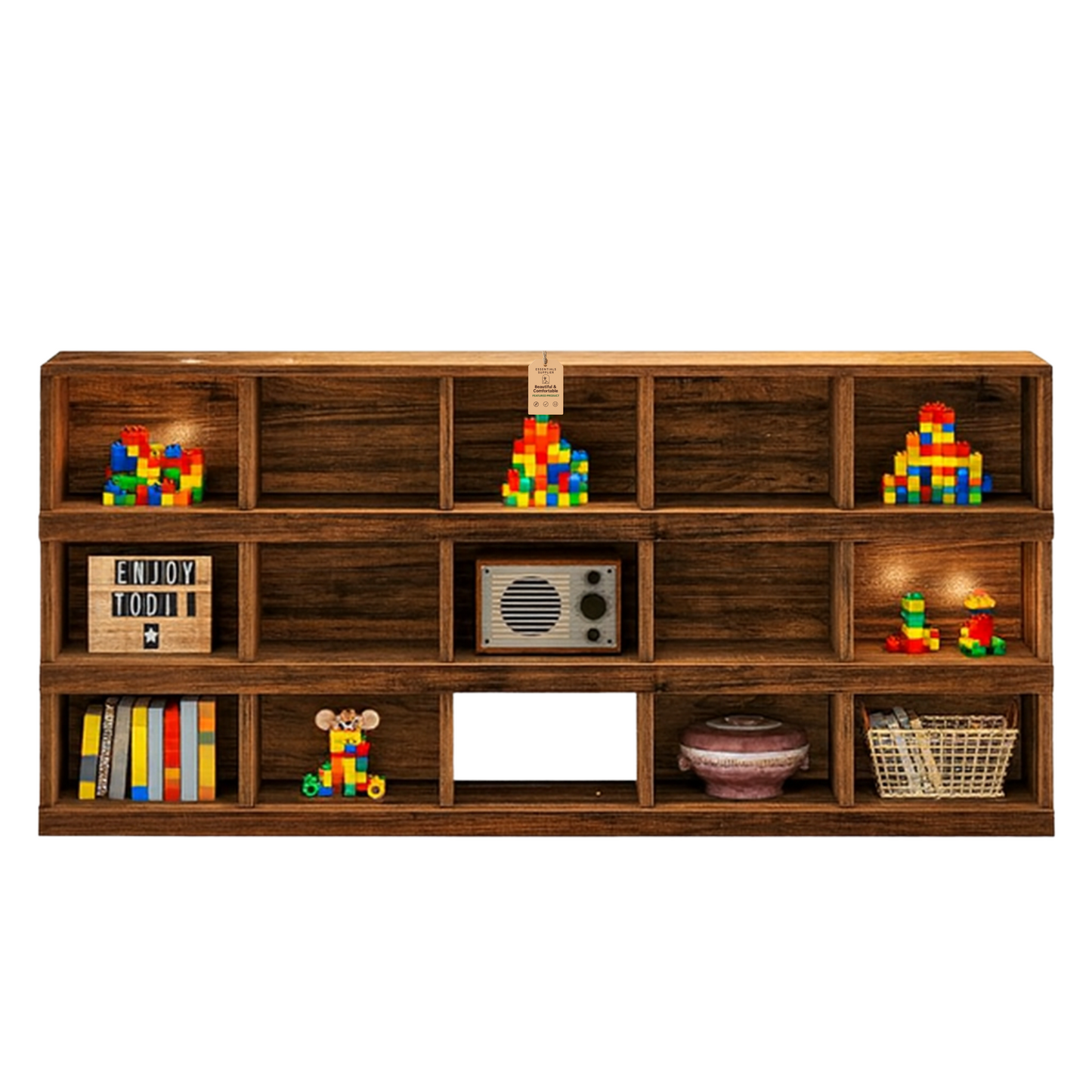 71" Rustic Brown Farmhouse Console Table – 4-Tier, 15-Cube Storage by Tribesigns
