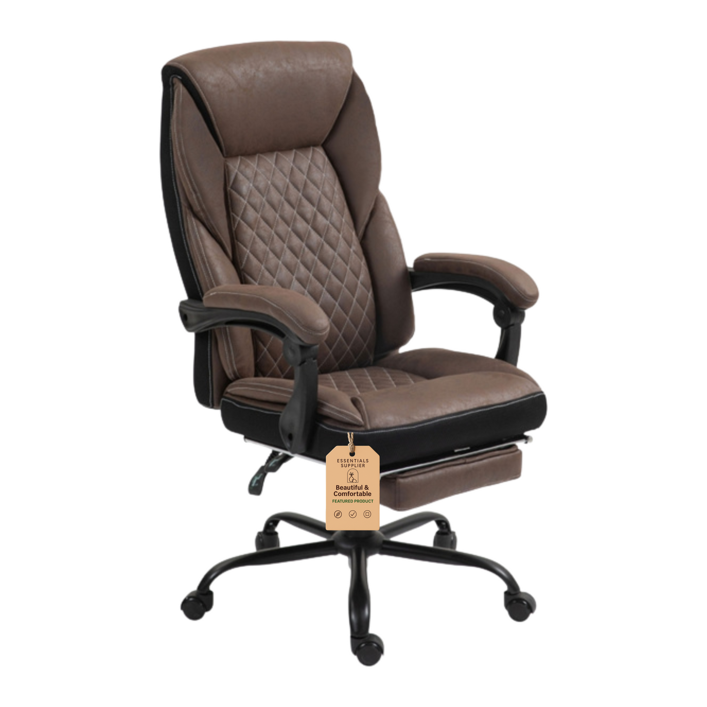 Dark Brown High-Back Reclining Office Chair with Footrest & Microfiber Upholstery