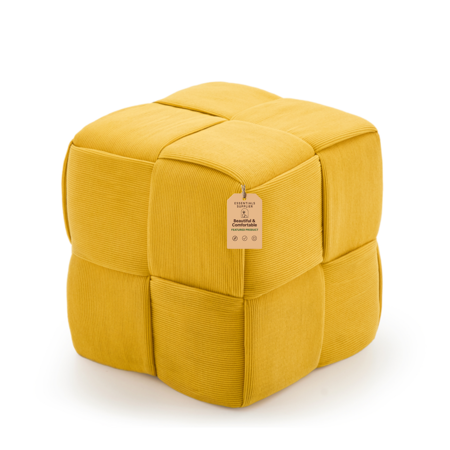 Yellow Corduroy Ottoman Vanity Stool – Square Footrest for Bedroom & Entryway