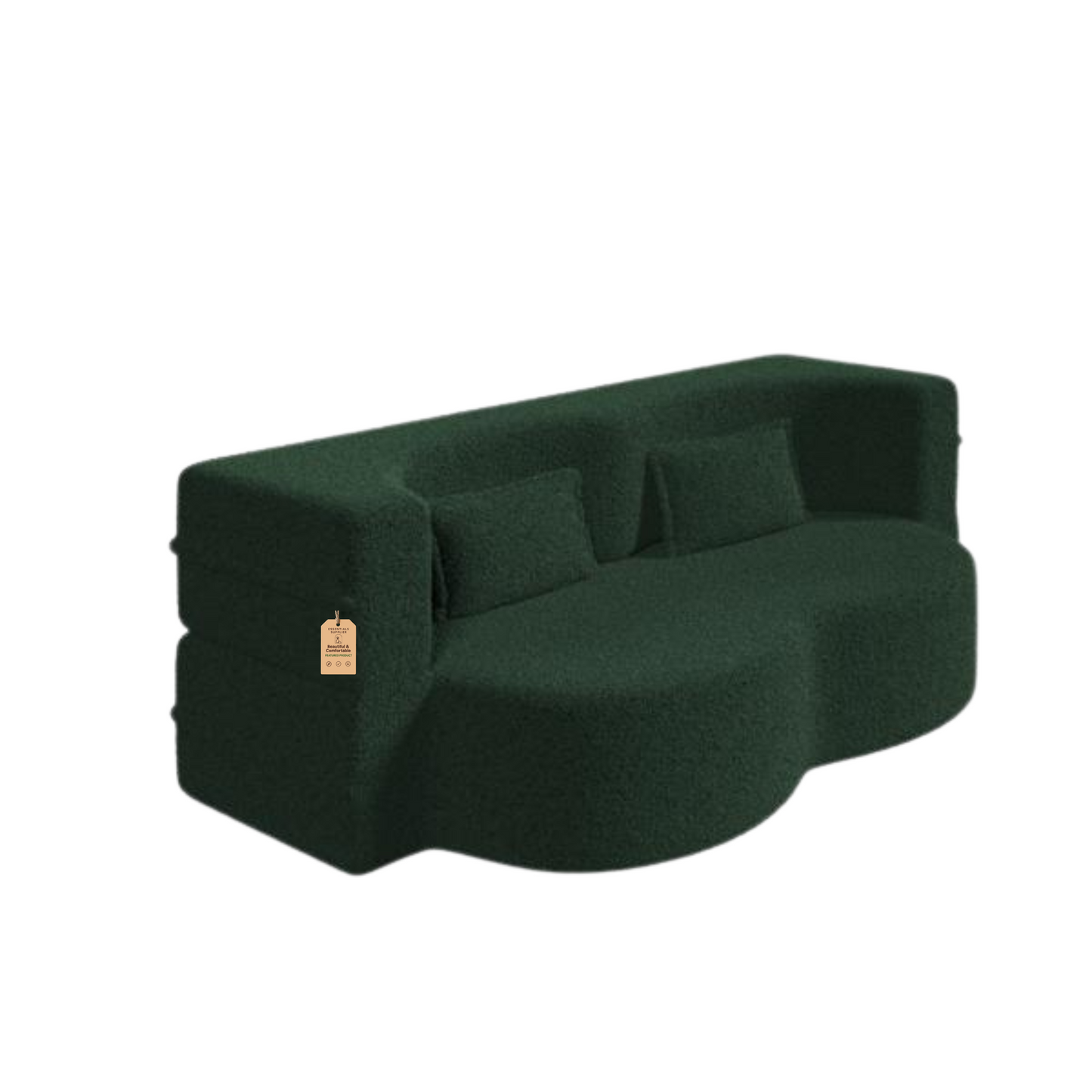 Green Teddy Fabric Convertible Floor Sofa Bed with 2 Pillows, Full Size 78"