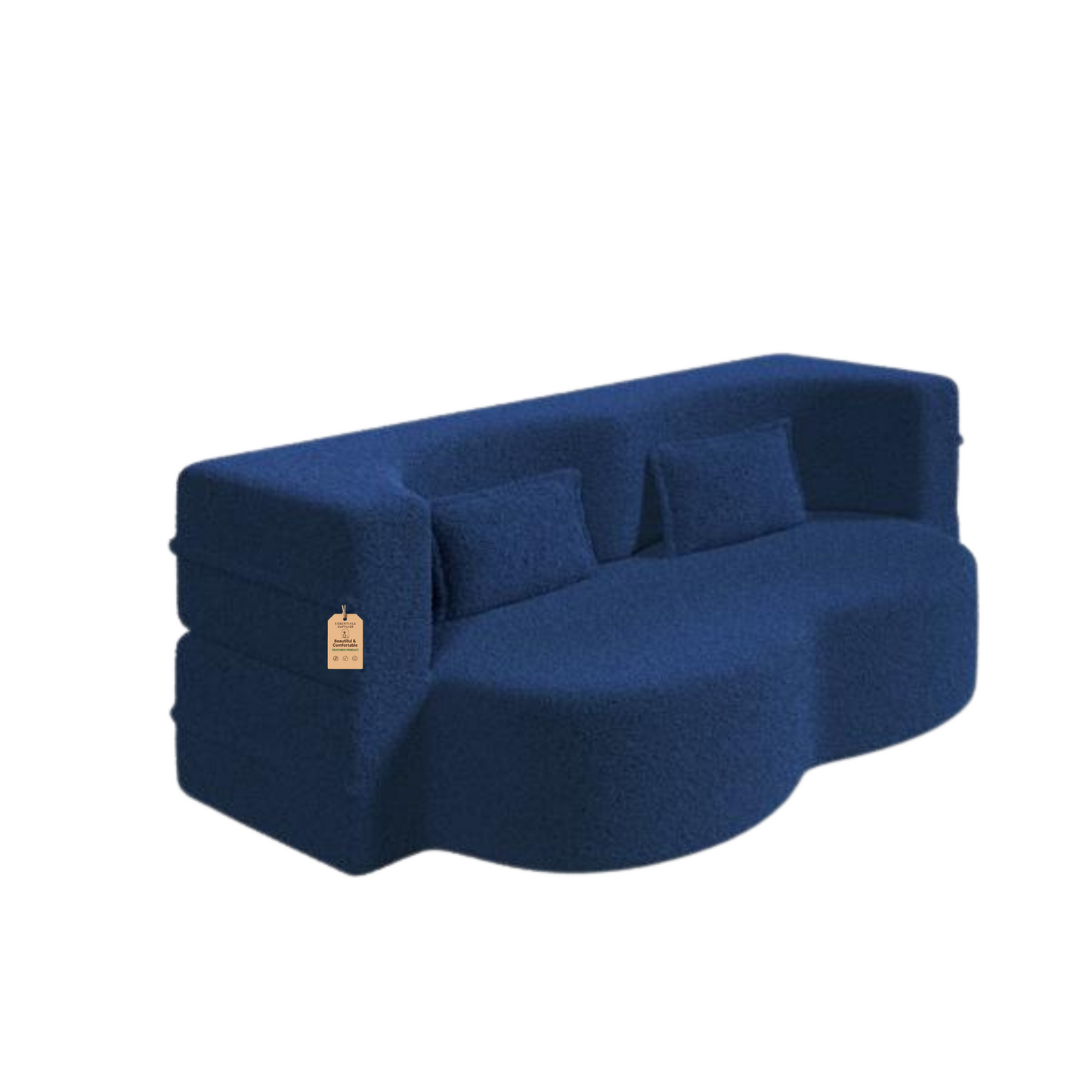 Blue Teddy Fabric Convertible Floor Sofa Bed with 2 Pillows, Full Size 78"
