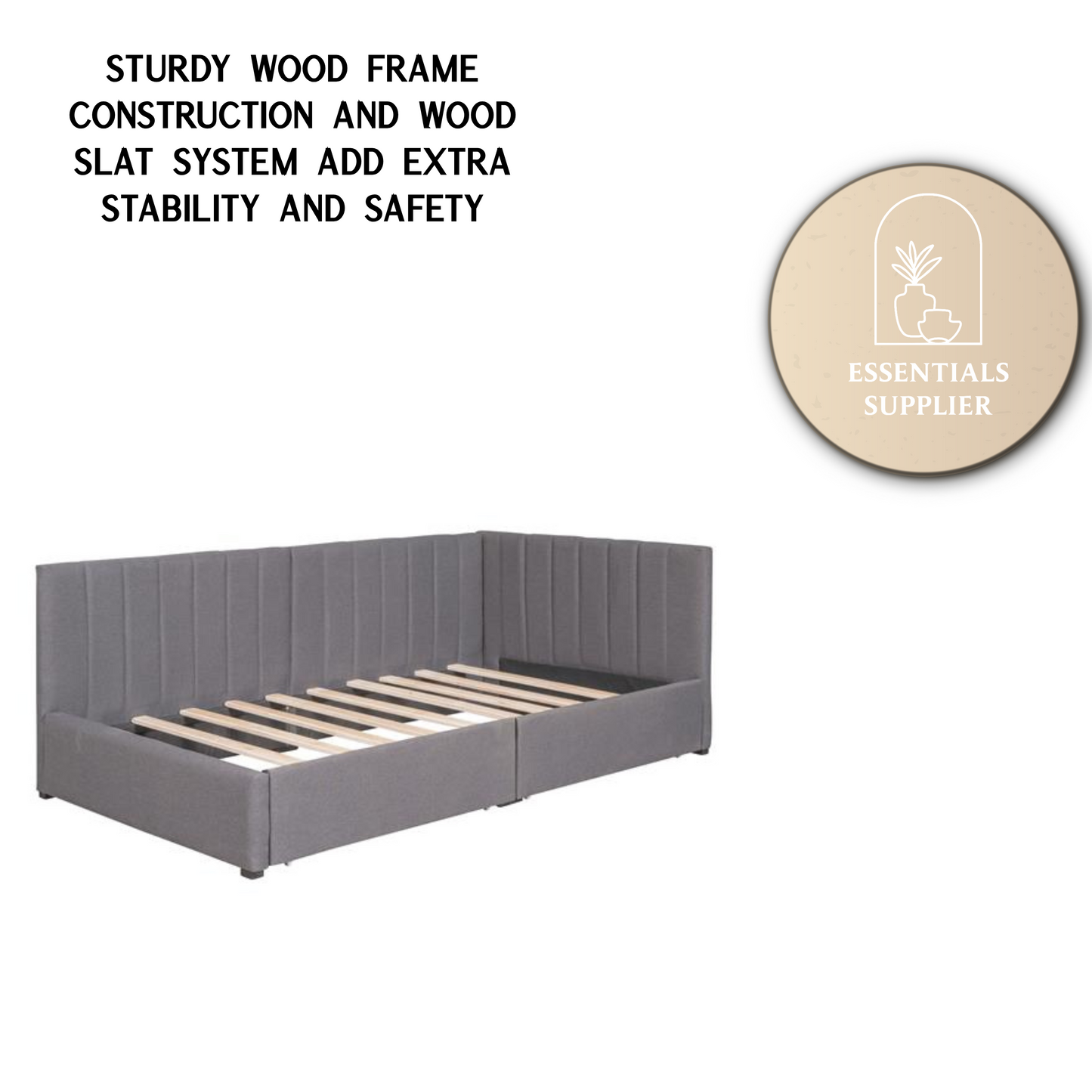 Gray Twin Upholstered Daybed with 2 Storage Drawers – Linen Sofa Bed Frame