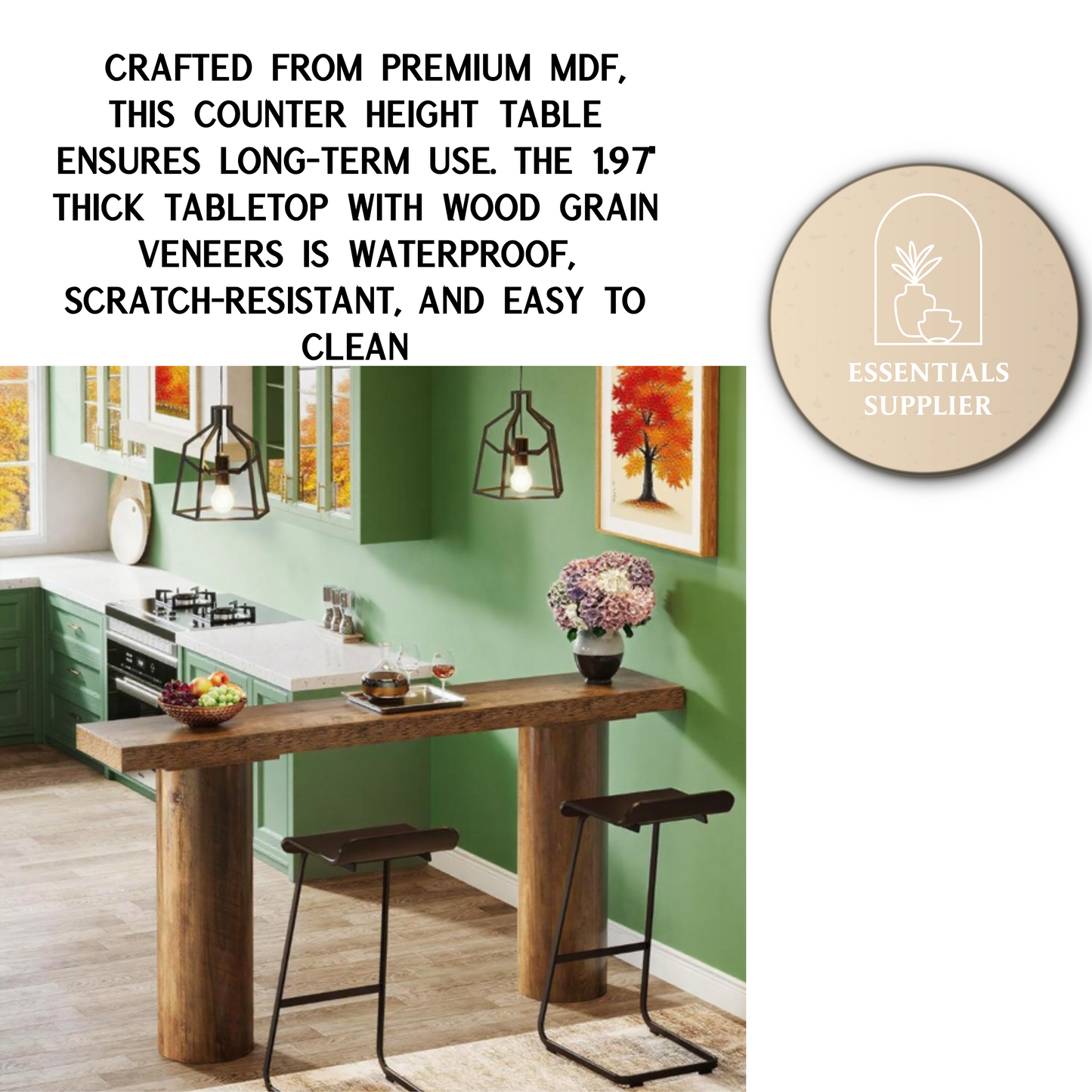 63" Rustic Farmhouse Bar Console Table – Narrow Counter Height Sofa Accent