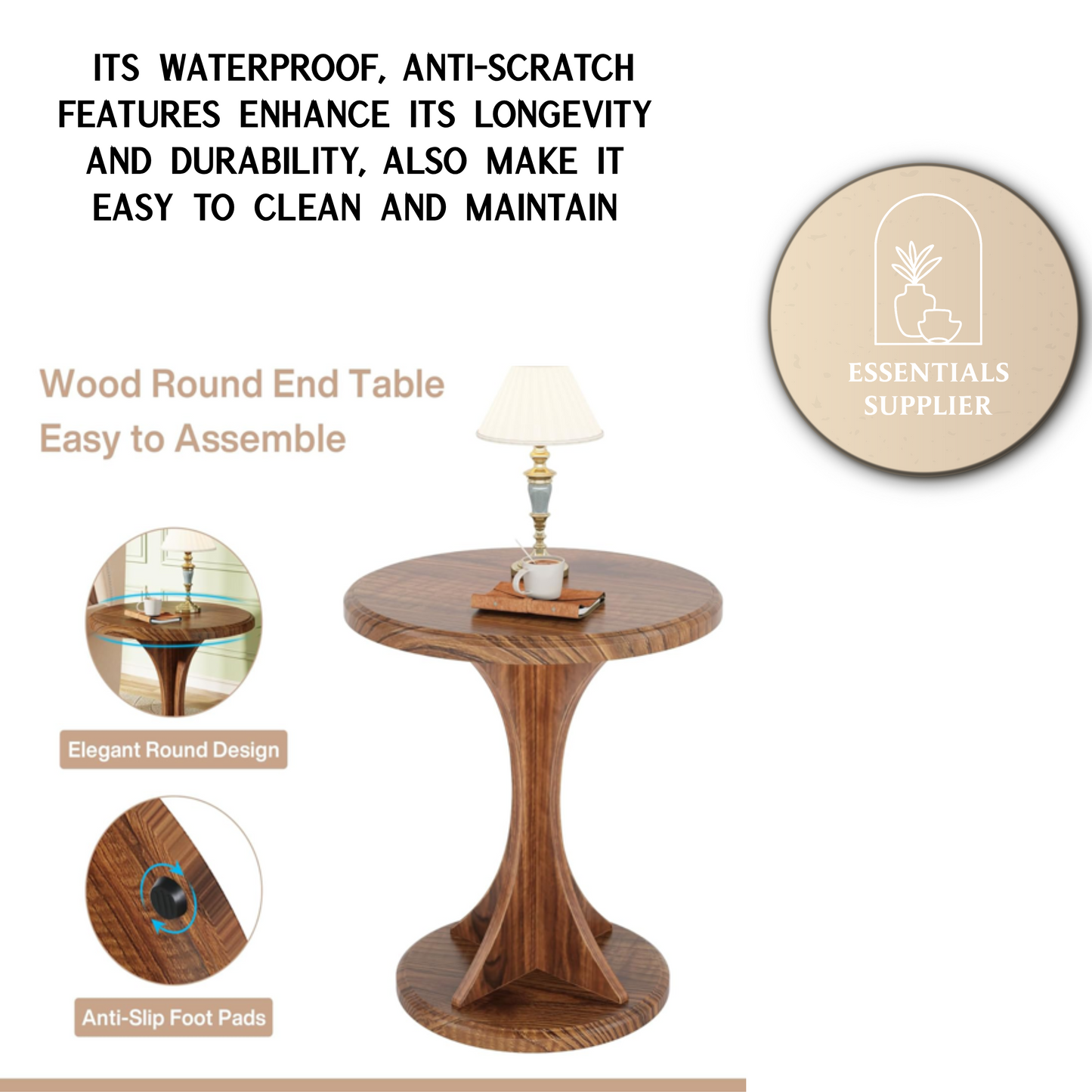 Rustic Round Wood Coffee Table with Hourglass Pedestal – Compact Vintage End Table